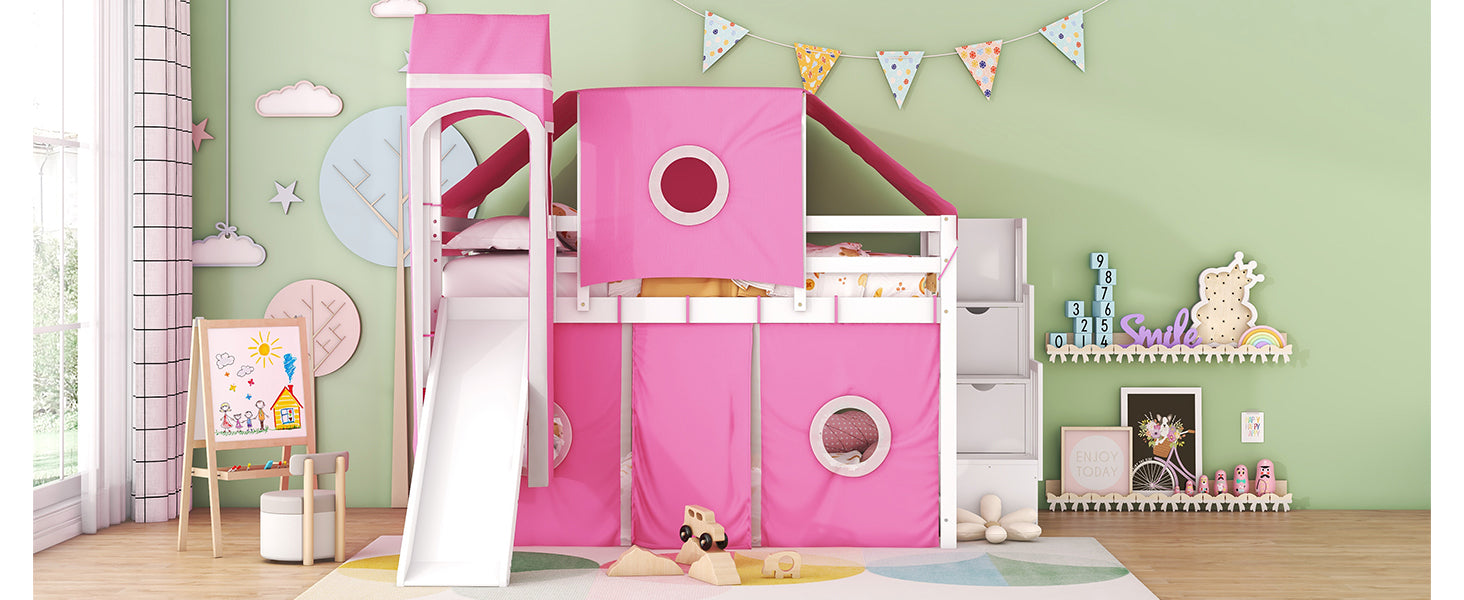 Full Size Loft Bed with Tent and Tower - Pink - Atlantic Fine Furniture Melbourne FL