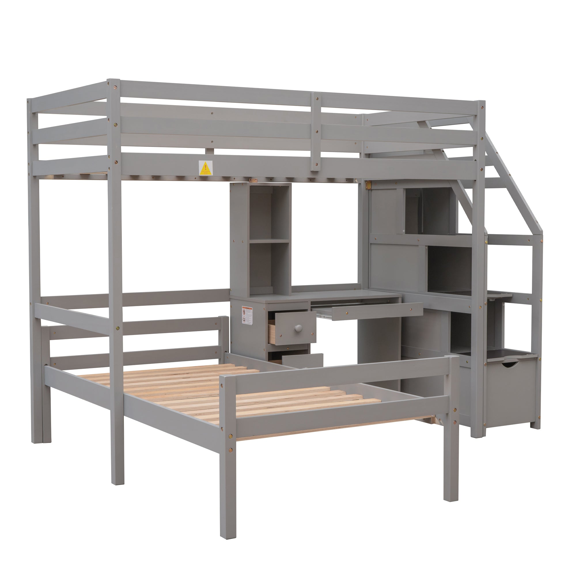 Twin Size Loft Bed with a Stand-alone Bed, Storage Staircase, Desk, Shelves and Drawers, Gray - Atlantic Fine Furniture Melbourne FL