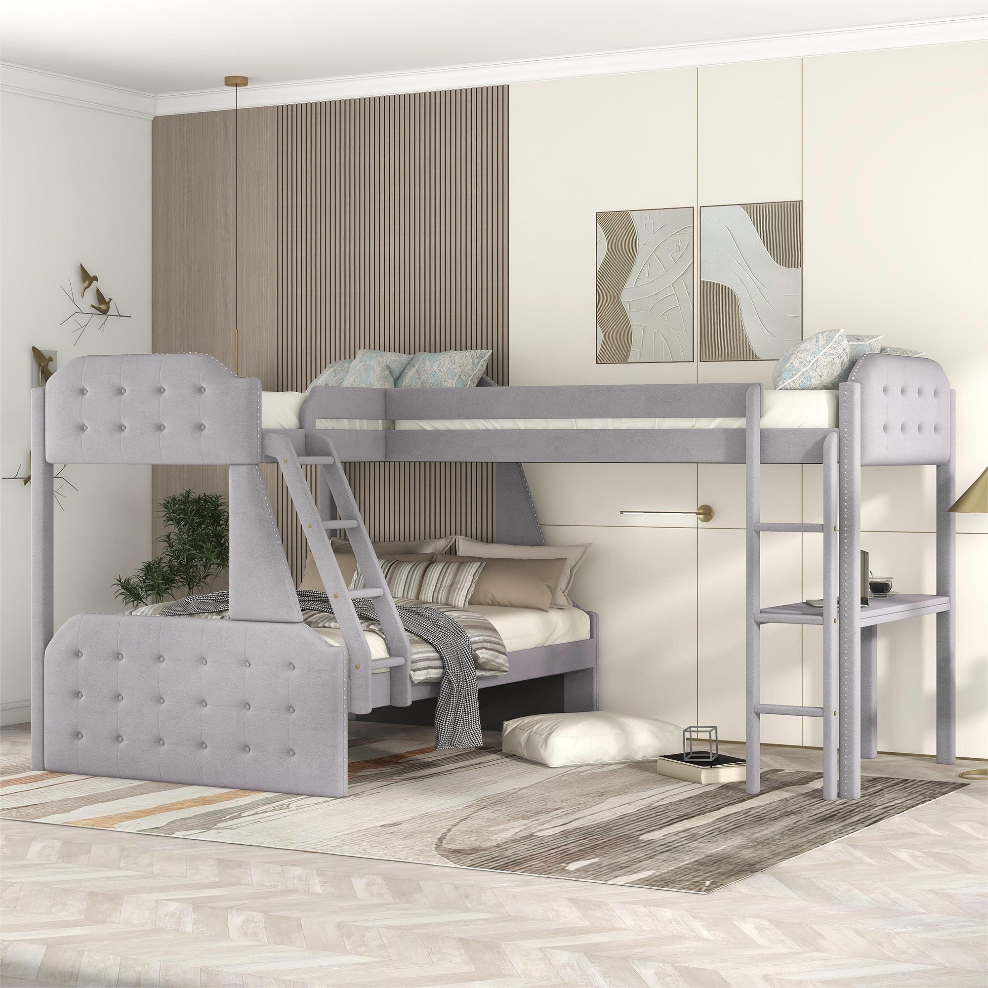 L-Shaped Twin over Full Bunk Bed and Twin Size Loft Bed with Desk,Grey - Atlantic Fine Furniture Melbourne FL