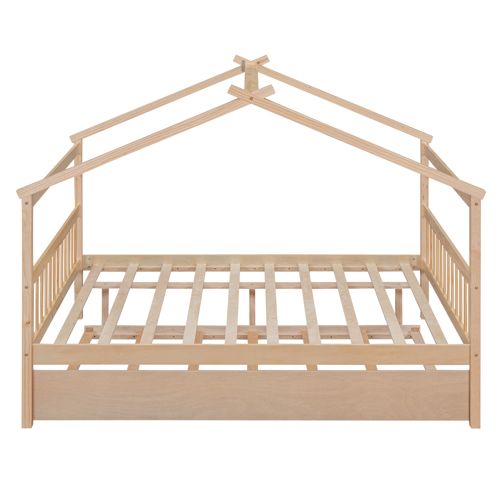 Full Size Wooden House Bed with Twin Size Trundle, Natural - Atlantic Fine Furniture Melbourne FL