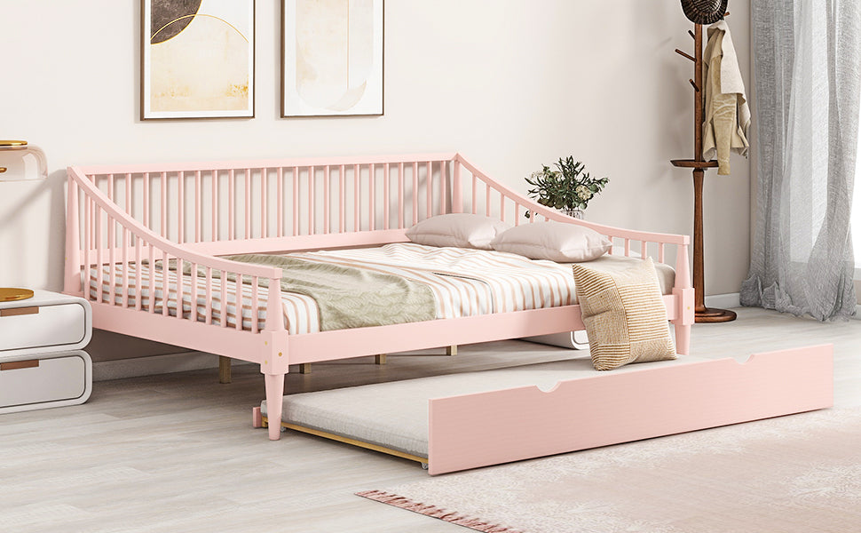 Full Size Daybed with Trundle and Support Legs, Pink - Atlantic Fine Furniture Melbourne FL