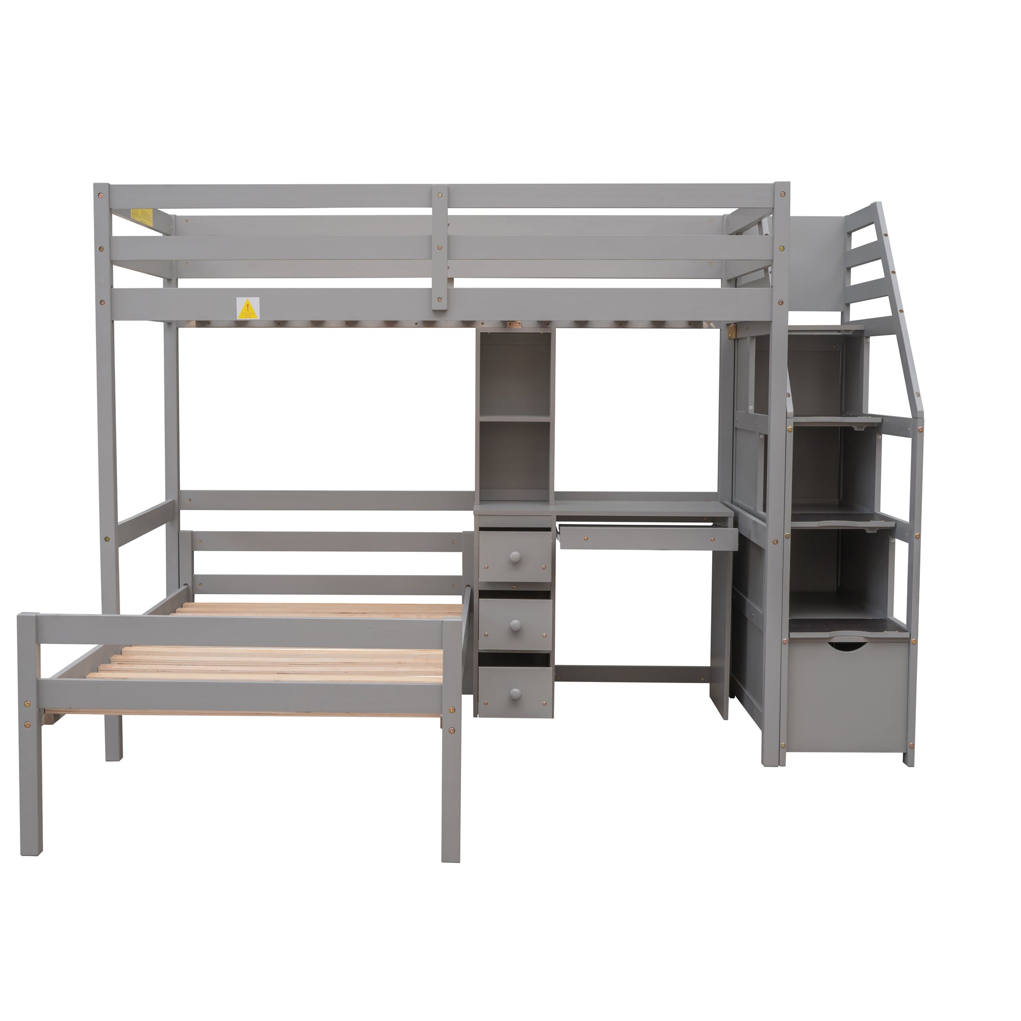 Twin Size Loft Bed with a Stand-alone Bed, Storage Staircase, Desk, Shelves and Drawers, Gray - Atlantic Fine Furniture Melbourne FL