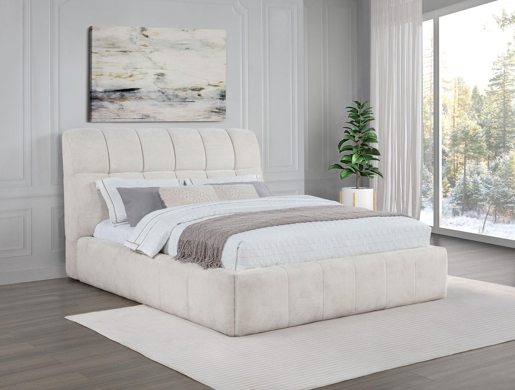Nollet 48-inch Upholstered Queen Panel Platform Bed Cream