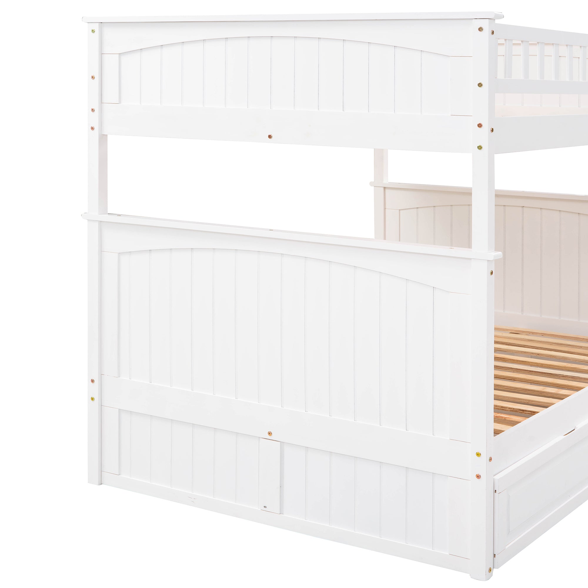 Full Over Full Bunk Bed with Twin Size Trundle, Pine Wood Bunk Bed with Guardrails, White (Old SKU:LP000044AAK) - Atlantic Fine Furniture Melbourne FL