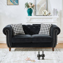 Chesterfield Velvet Upholstery Fabric Loveseat With Roll Armrest And Nailhead