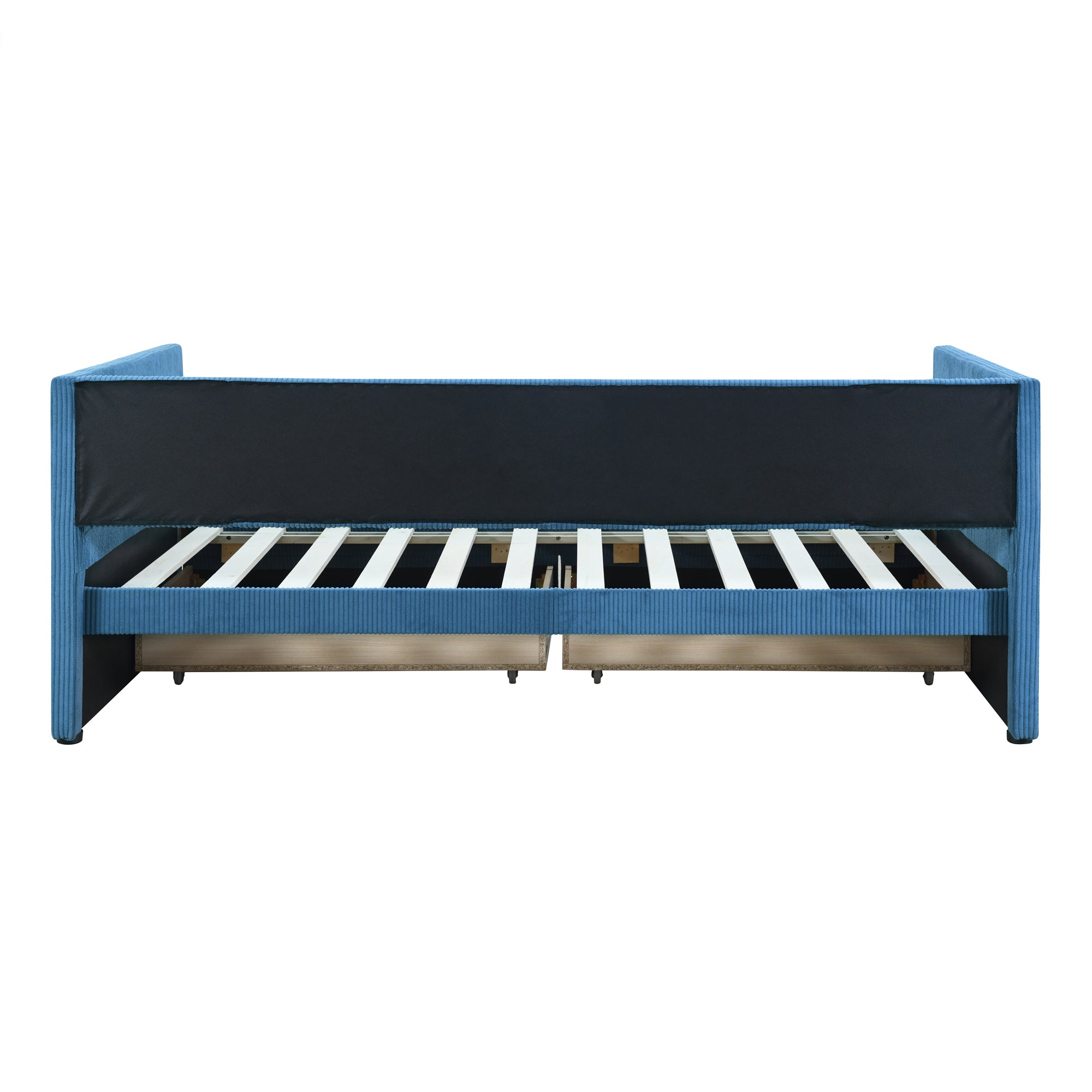 Twin Size Corduroy Daybed with Two Drawers and Wood Slat, Blue - Atlantic Fine Furniture Melbourne FL