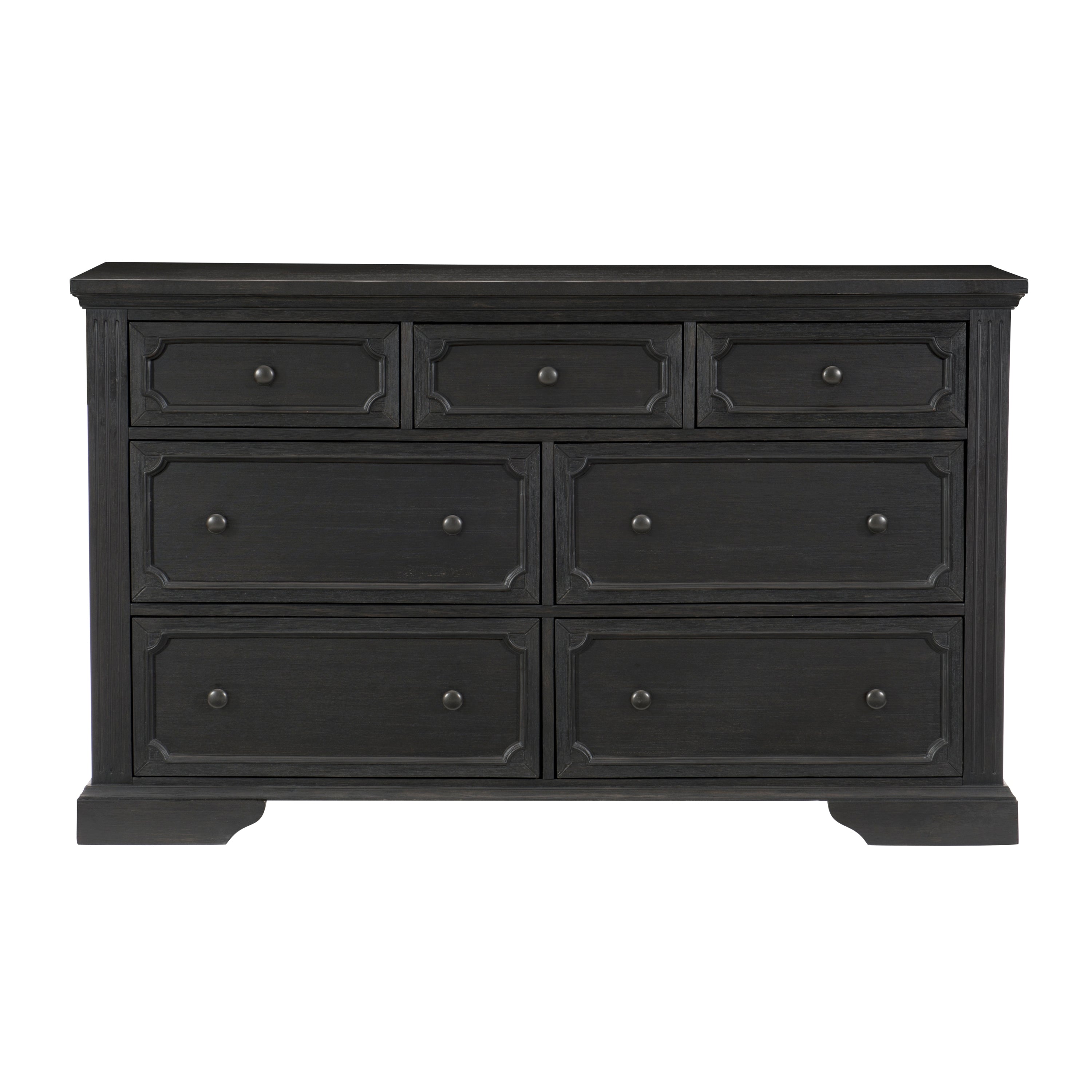 Charcoal Finish Traditional Dresser of 7 Storage Drawers Wooden Bedroom Furniture 1pc Rustic Style