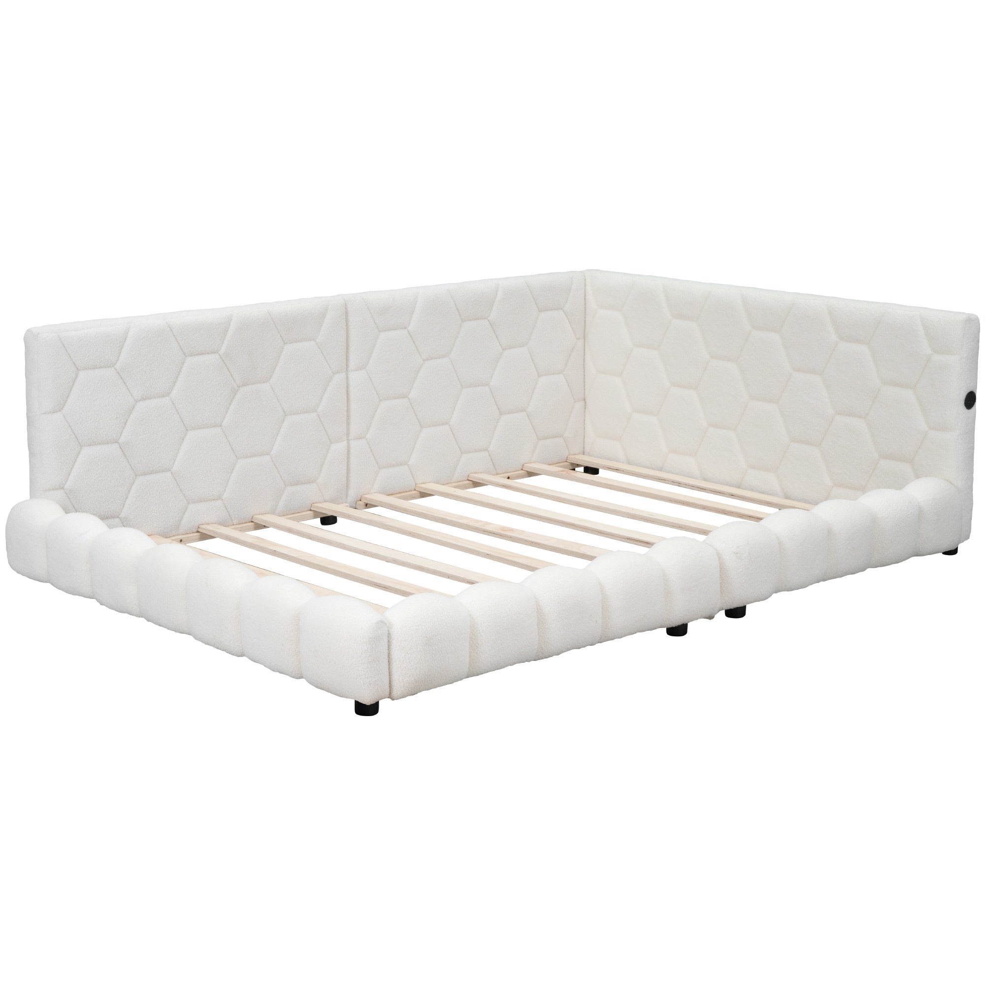Upholstered Full Size platform bed with USB Ports and LED belt, White - Atlantic Fine Furniture Melbourne FL