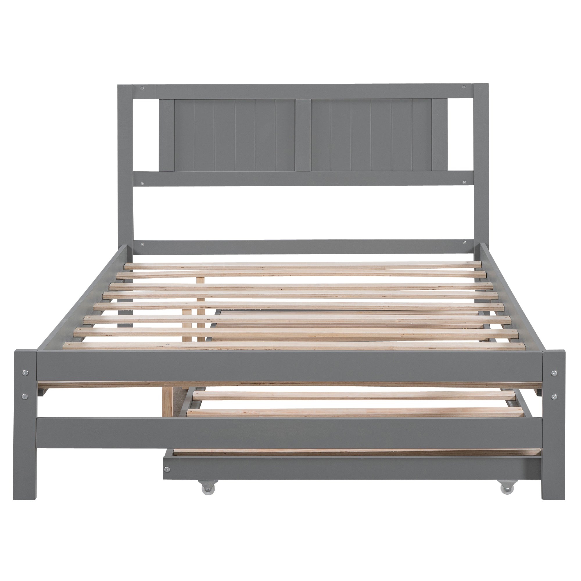 Full Size Platform Bed with Adjustable Trundle,Gray(Old SKU:SM000248AAE)