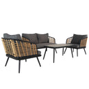 4 Pieces Patio Furniture Set, PE Rattan Wicker With Washable Cushion And Tempered Glass Tabletop, Conversation Furniture For Garden Poolside Balcony
