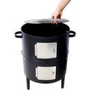 Heavy Duty Round Bbq Grill 17" Steel Charcoal Smoker For Outdoor Cooking - Black