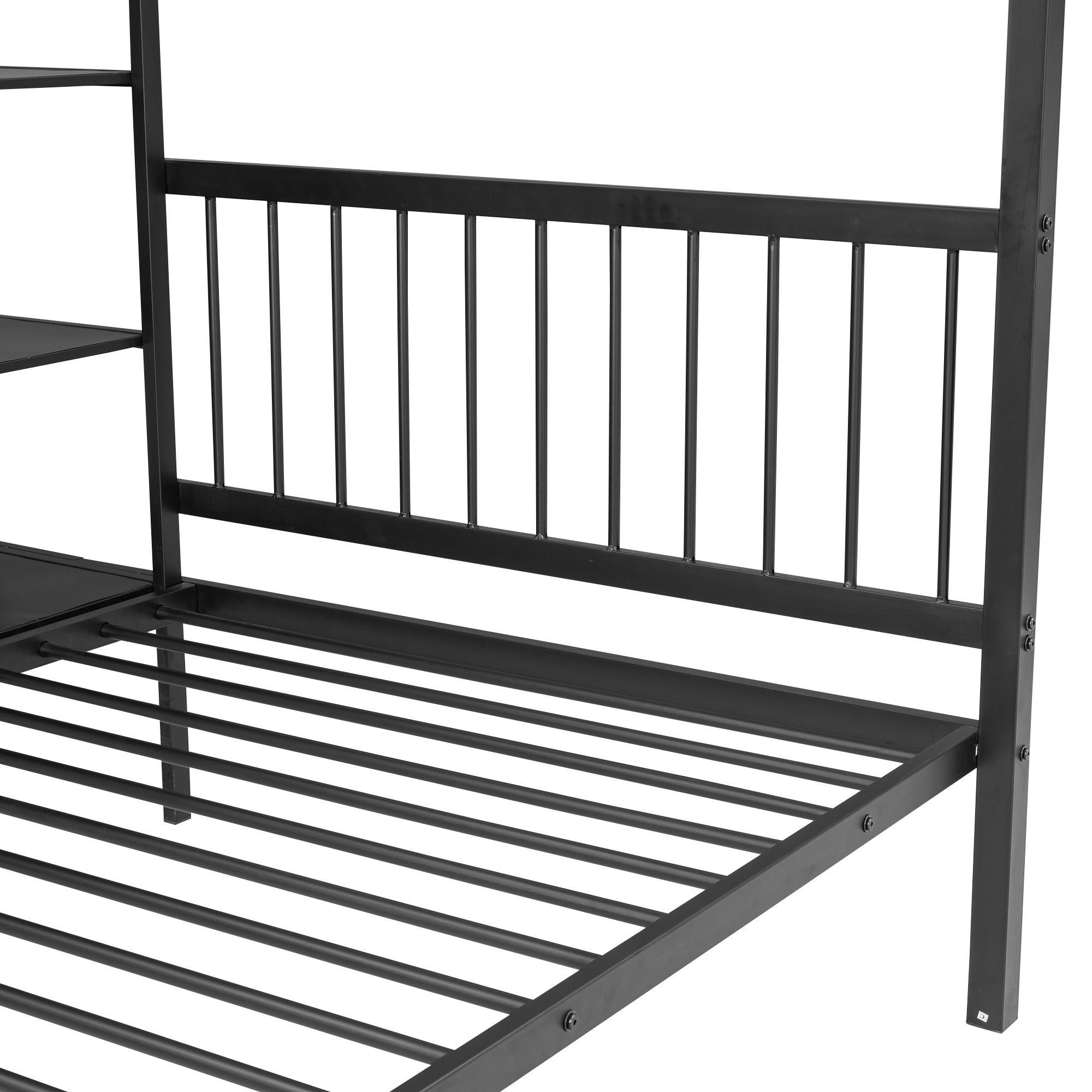 Full Over Twin Metal Bunk Bed with Built-in Desk, Shelves and Ladder, Black - Atlantic Fine Furniture Melbourne FL