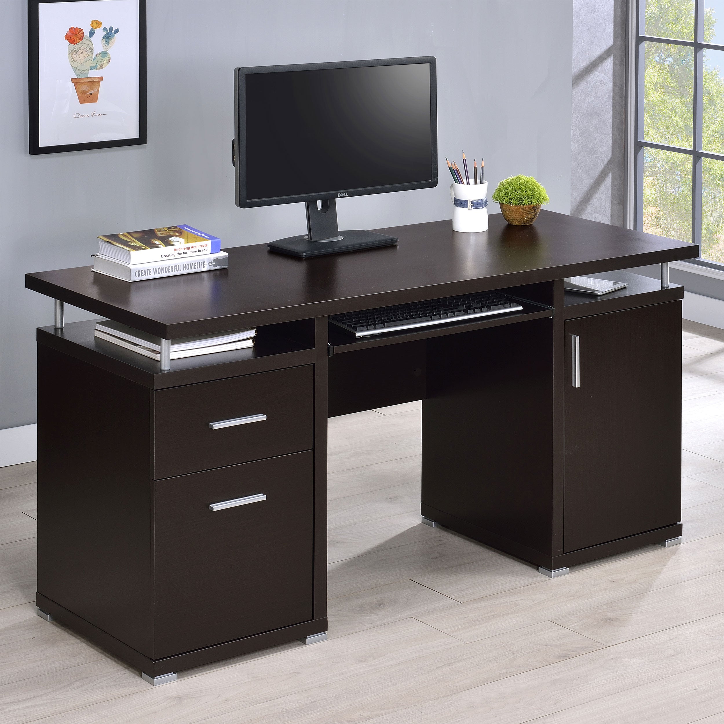 Tracy 55-inch 2-drawer Office Computer Desk Cappuccino — view 2