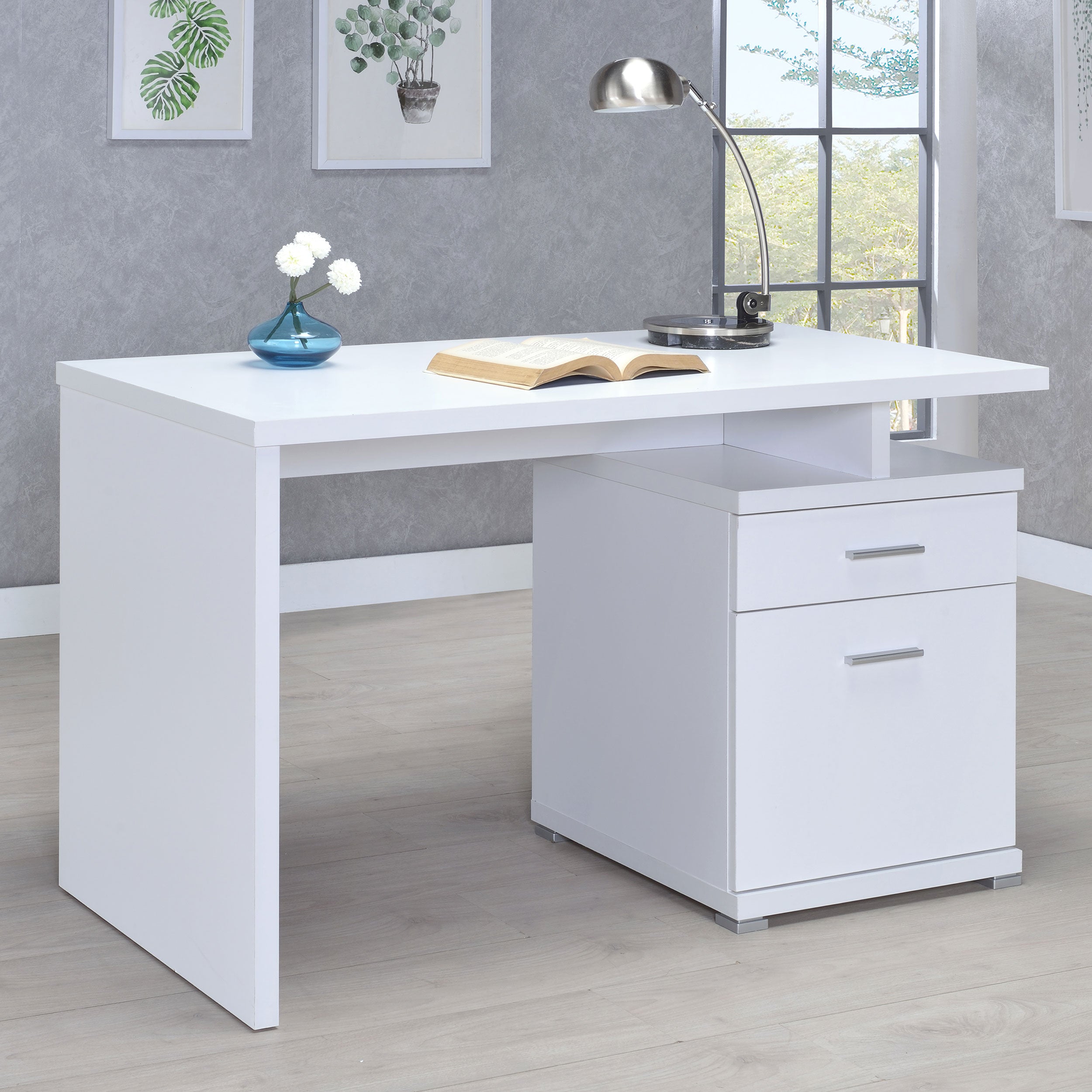 Irving 47-inch 2-drawer Office Computer Desk White — view 2