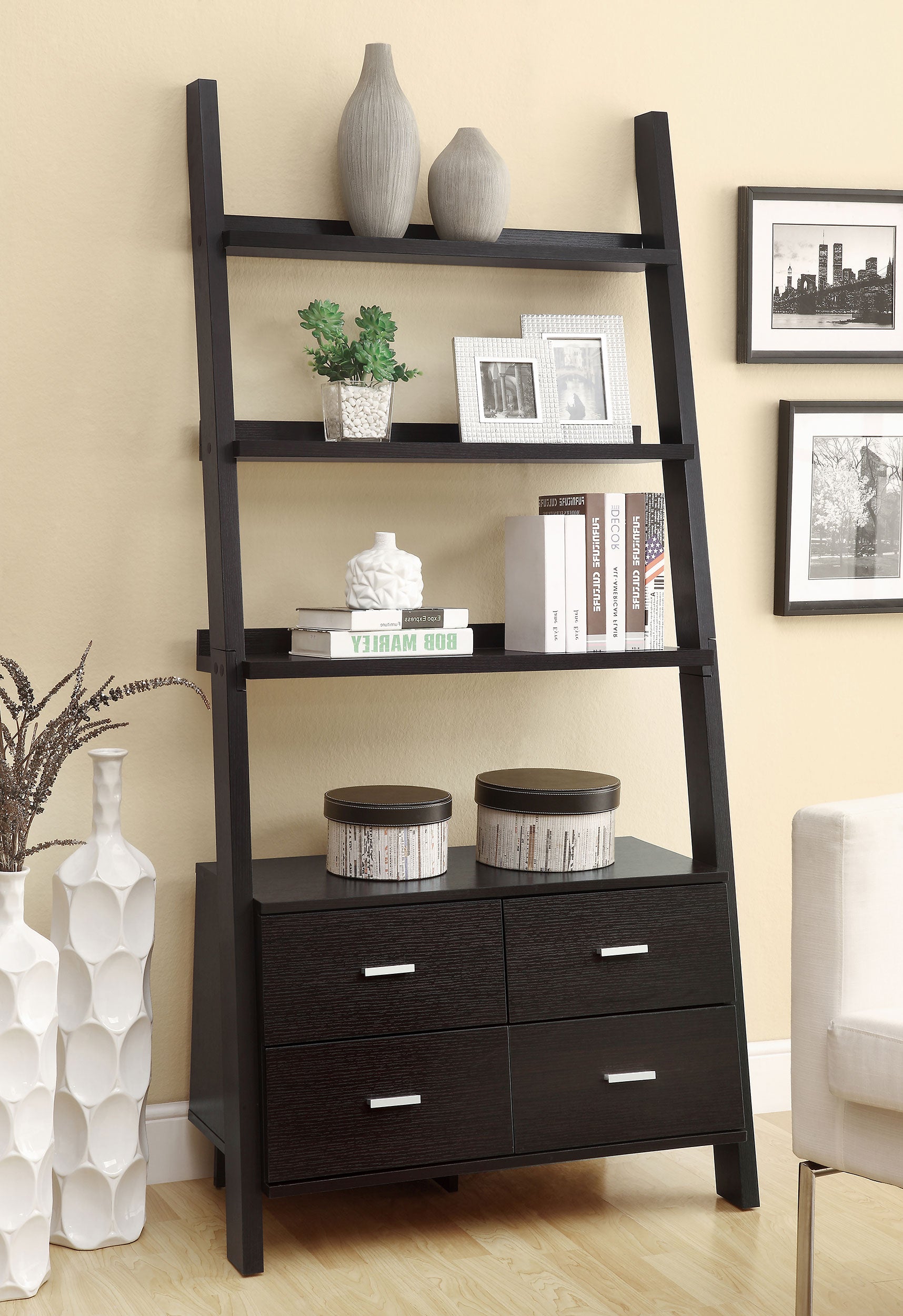 Colella 72-inch 5-shelf Storage Ladder Bookshelf Cappuccino — view 2