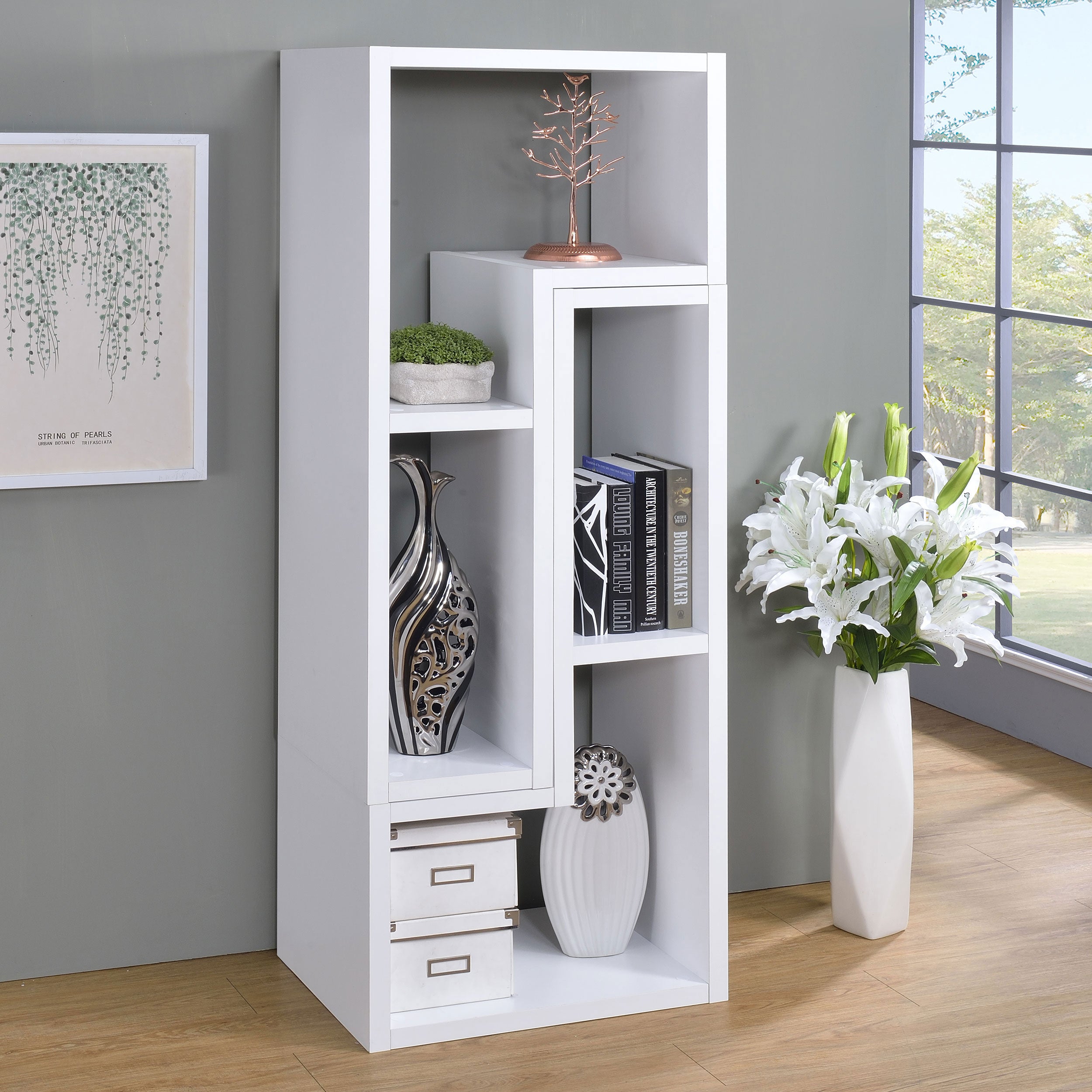Velma Multipurpose TV Stand and Bookshelf White — view 3