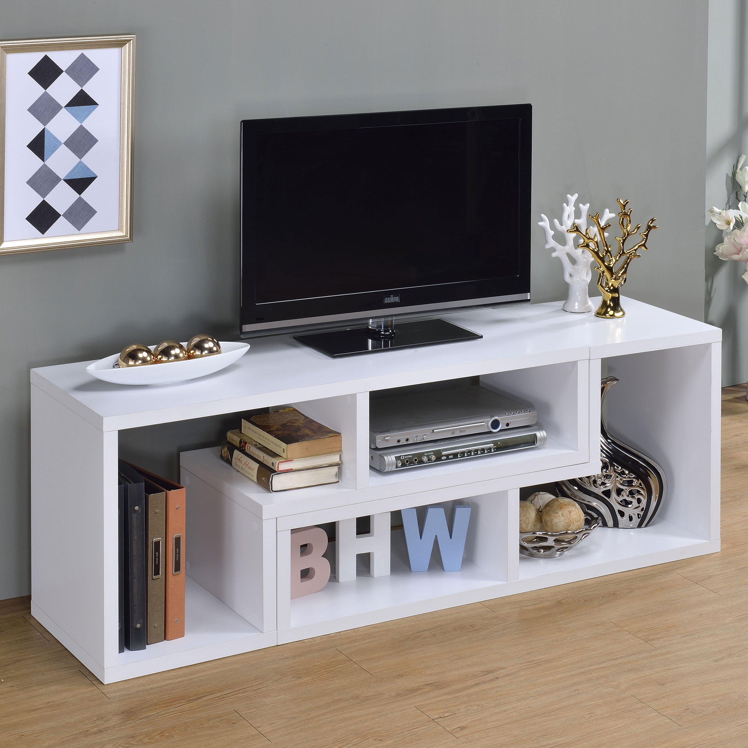 Velma Multipurpose TV Stand and Bookshelf White — view 4