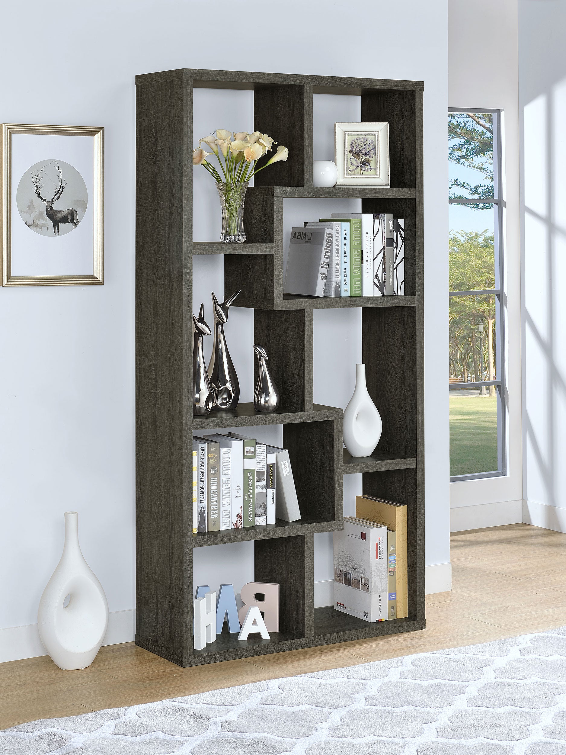 Theo 71-inch 6-shelf Bookshelf Weathered Grey — view 2