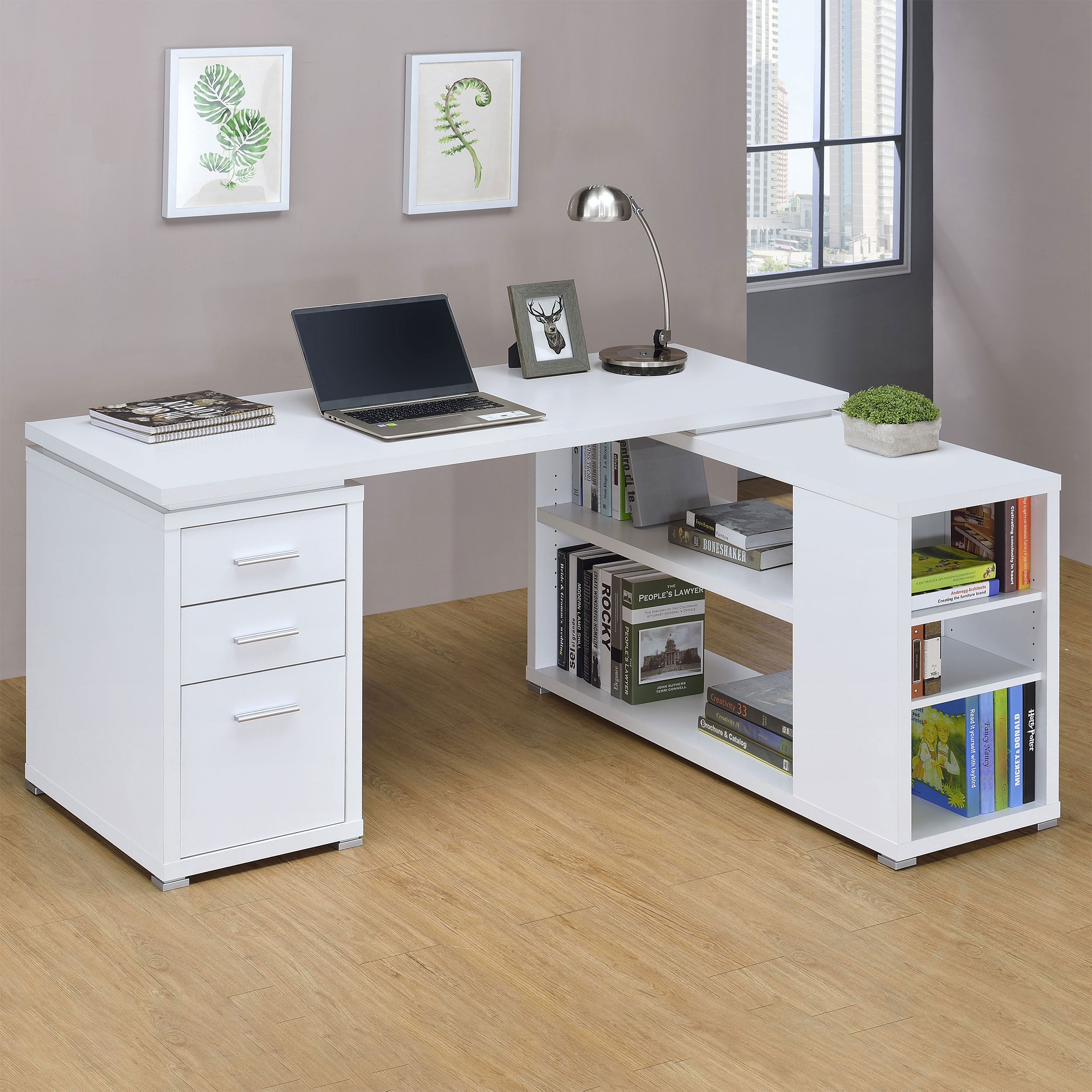 Yvette 60-inch 3-drawer L-Shape Computer Desk White — view 2