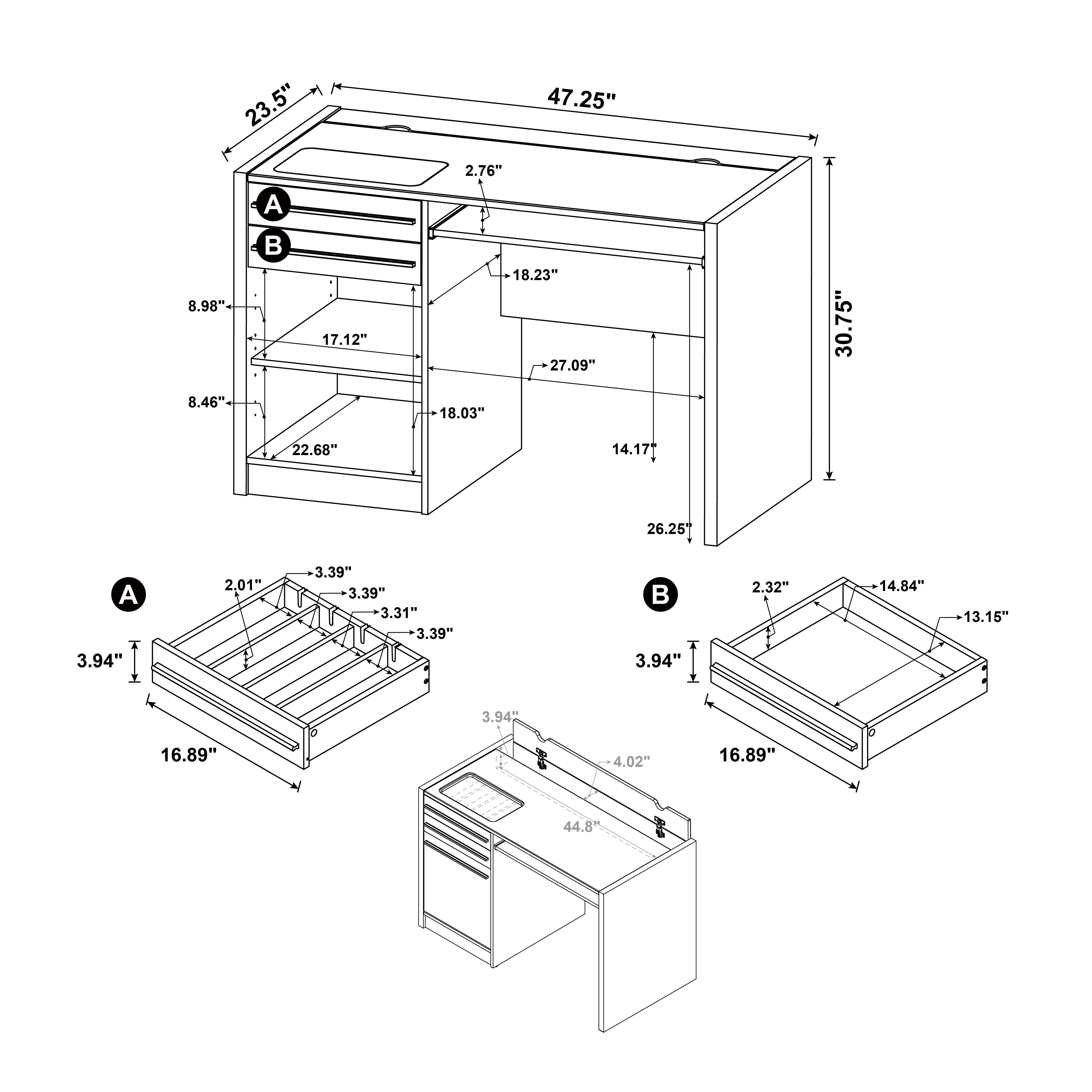 Halston 47-inch 2-drawer Office Desk with Cabinet Cappuccino — view 13