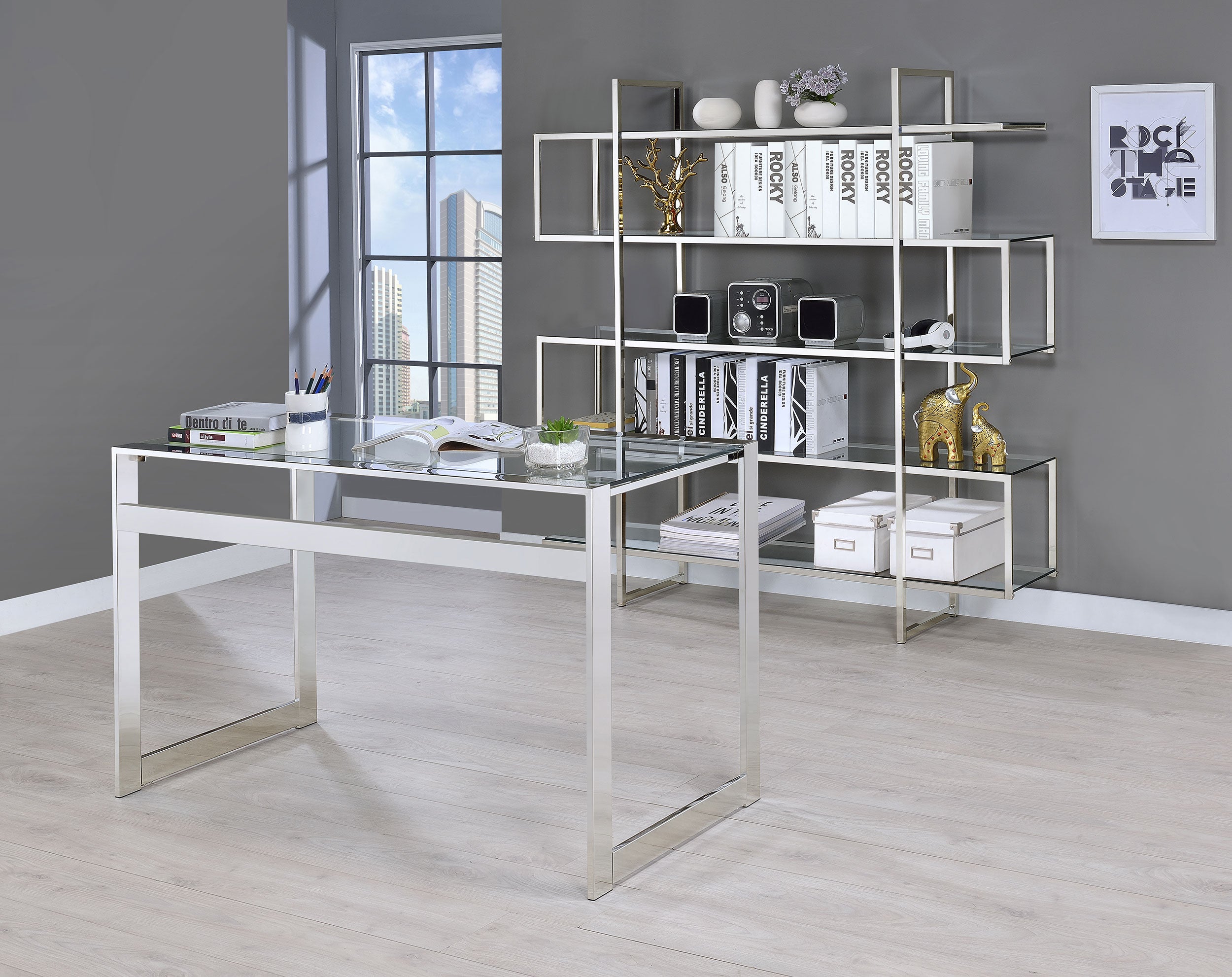 Hartford 47-inch Glass Top Writing Desk Chrome — view 11