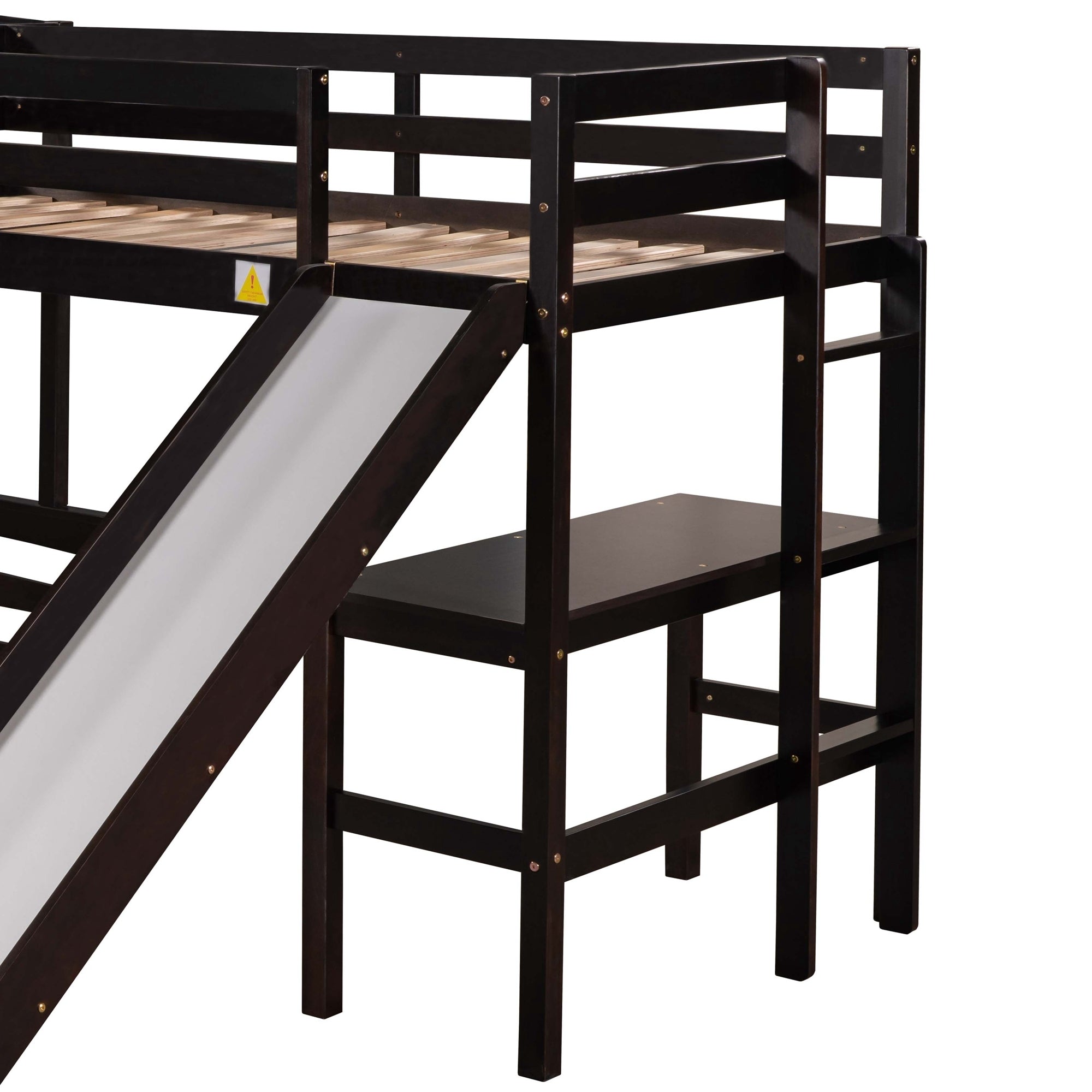 Twin over Full Bunk Bed with Twin Size Loft Bed with Desk and Slide,Full-Length Guardrail, Espresso - Atlantic Fine Furniture Melbourne FL