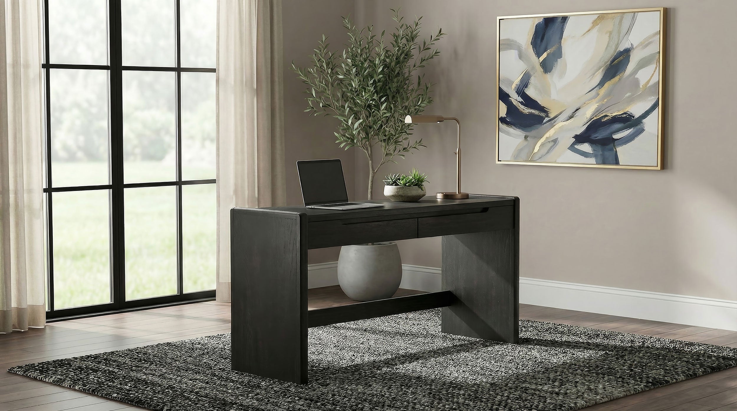 Leandro 2-drawer Home Office Writing Desk Burnished Black — view 2