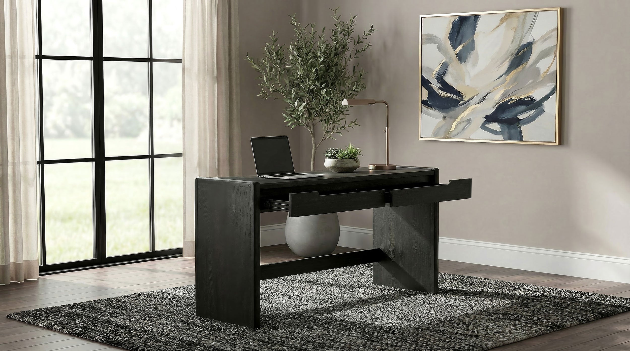 Leandro 2-drawer Home Office Writing Desk Burnished Black — view 3