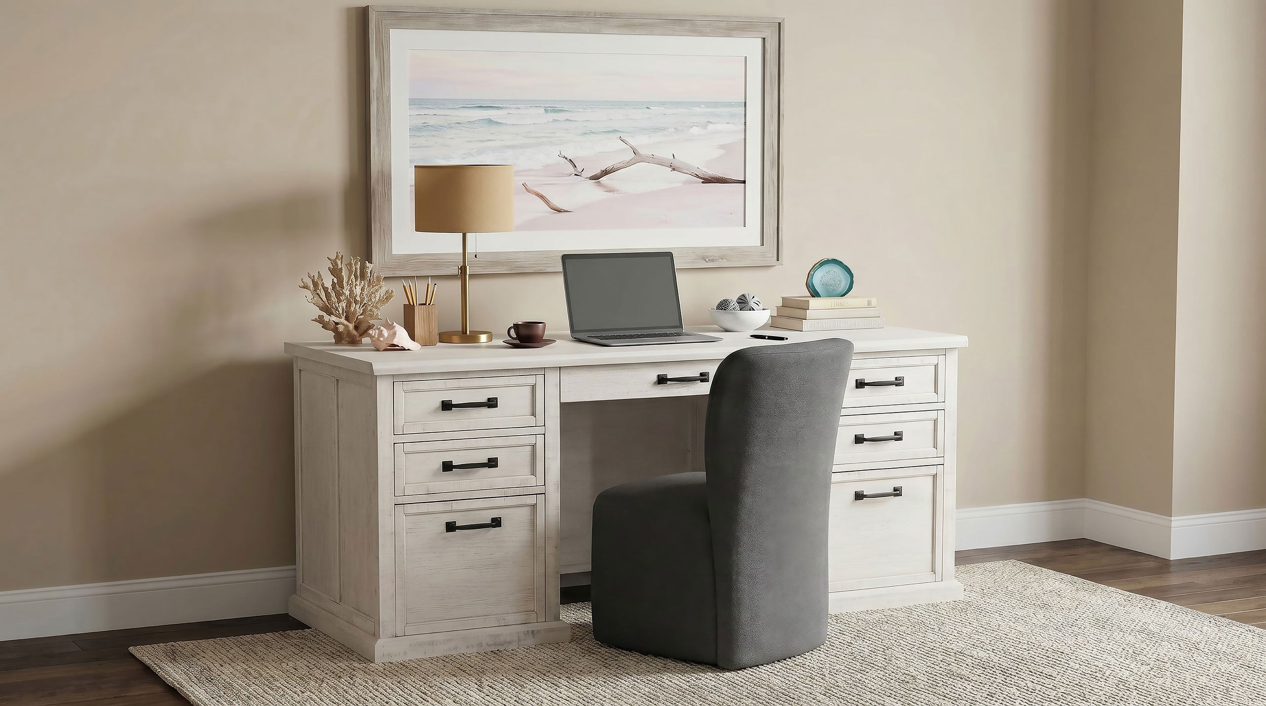 Altidore 68-inch 7-drawer Executive Home Office Desk Distressed White — view 16