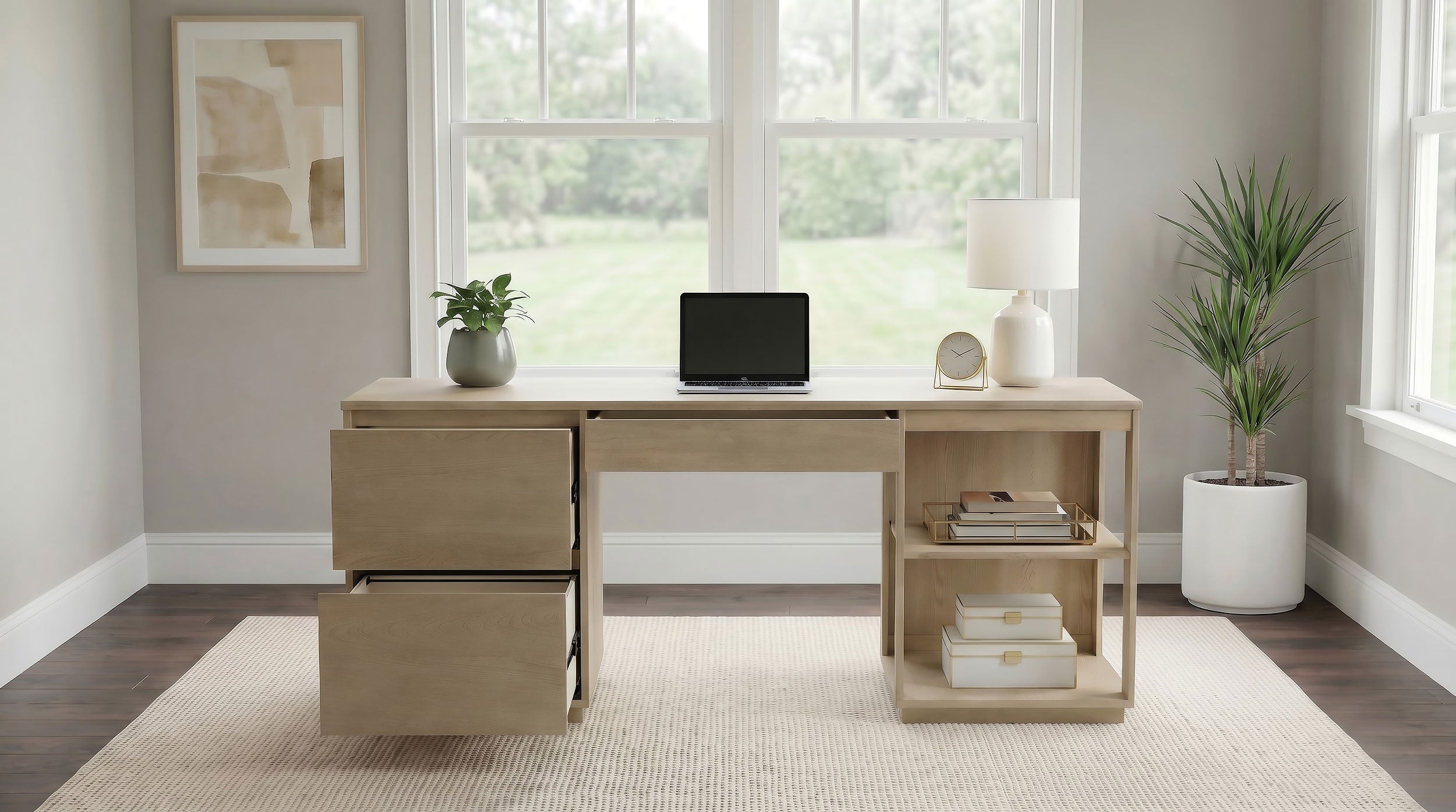 Harkes 75-inch 3-drawer Computer Desk with Adjustable Shelf Light Elm — view 3