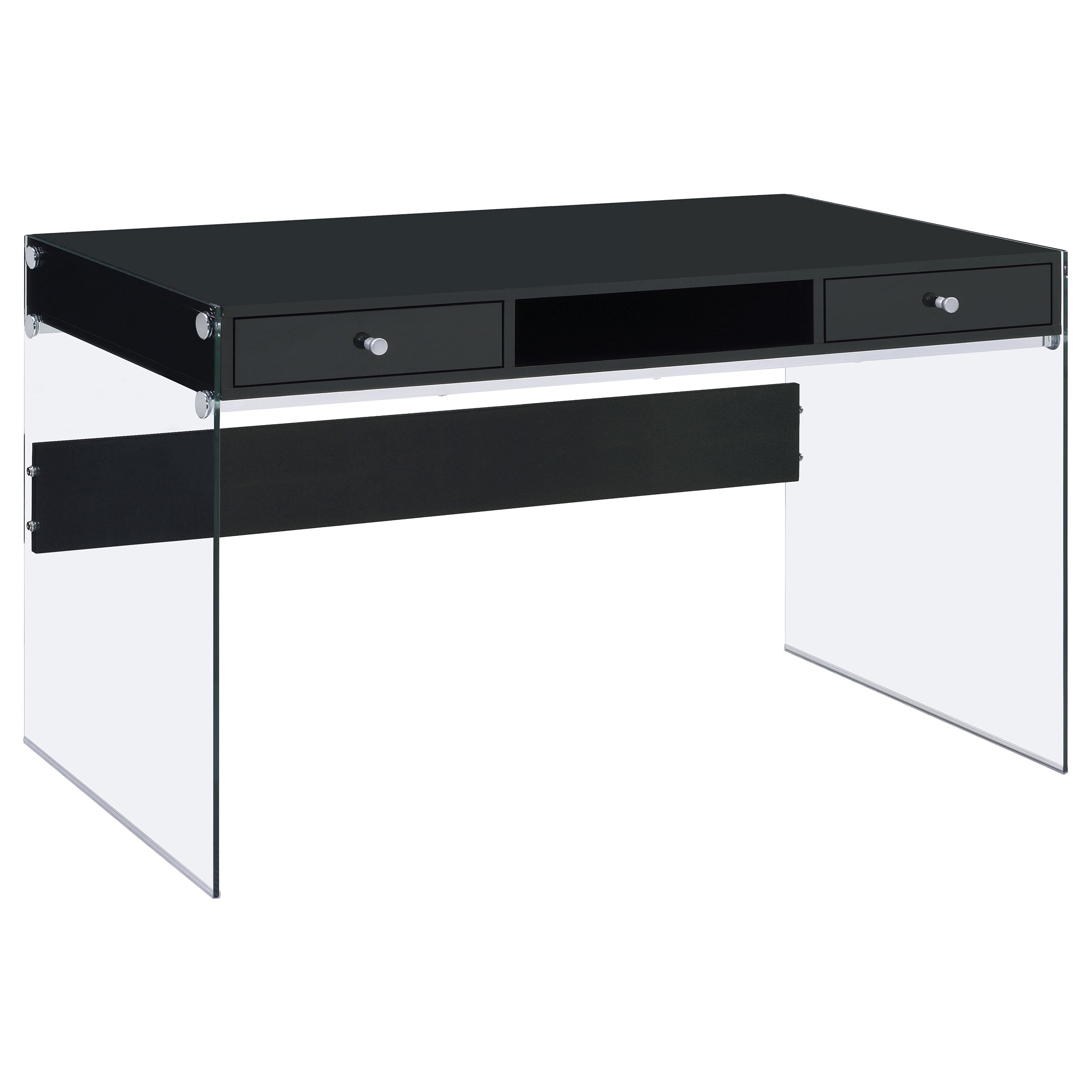 Dobrev 2-drawer Writing Desk Glossy Black and Clear — view 1