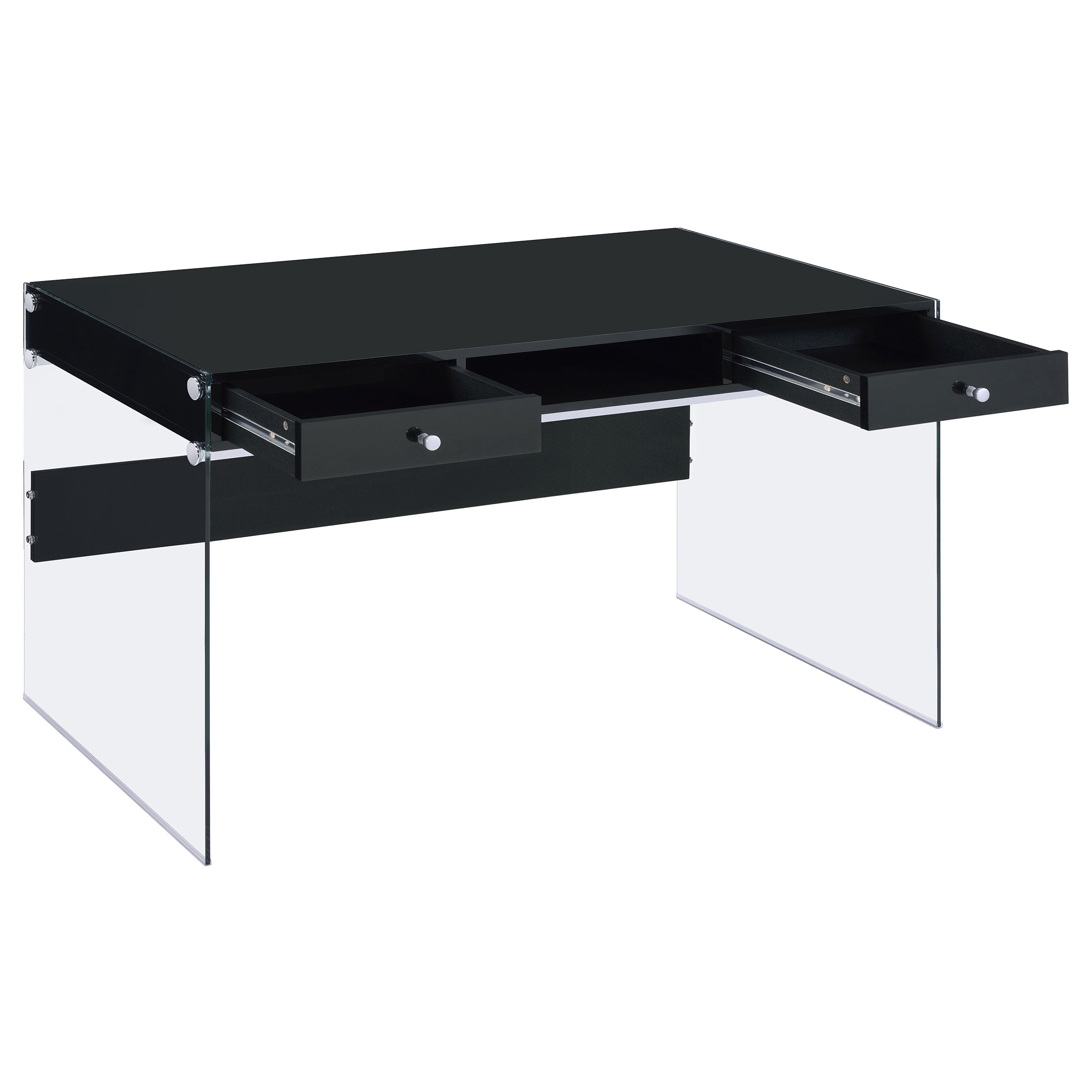 Dobrev 2-drawer Writing Desk Glossy Black and Clear — view 3