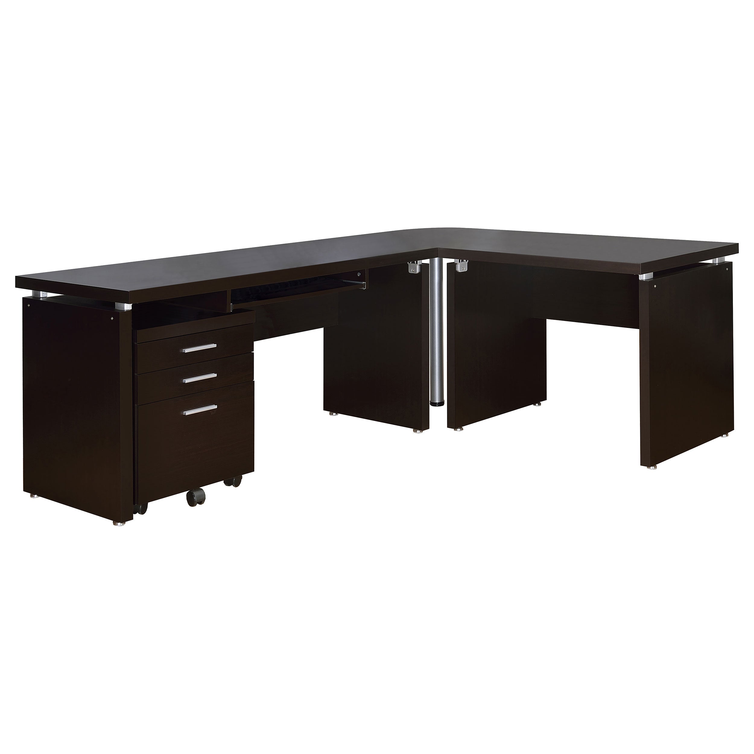 Skylar L-Shape Desk with Mobile File Cabinet Cappuccino — view 2