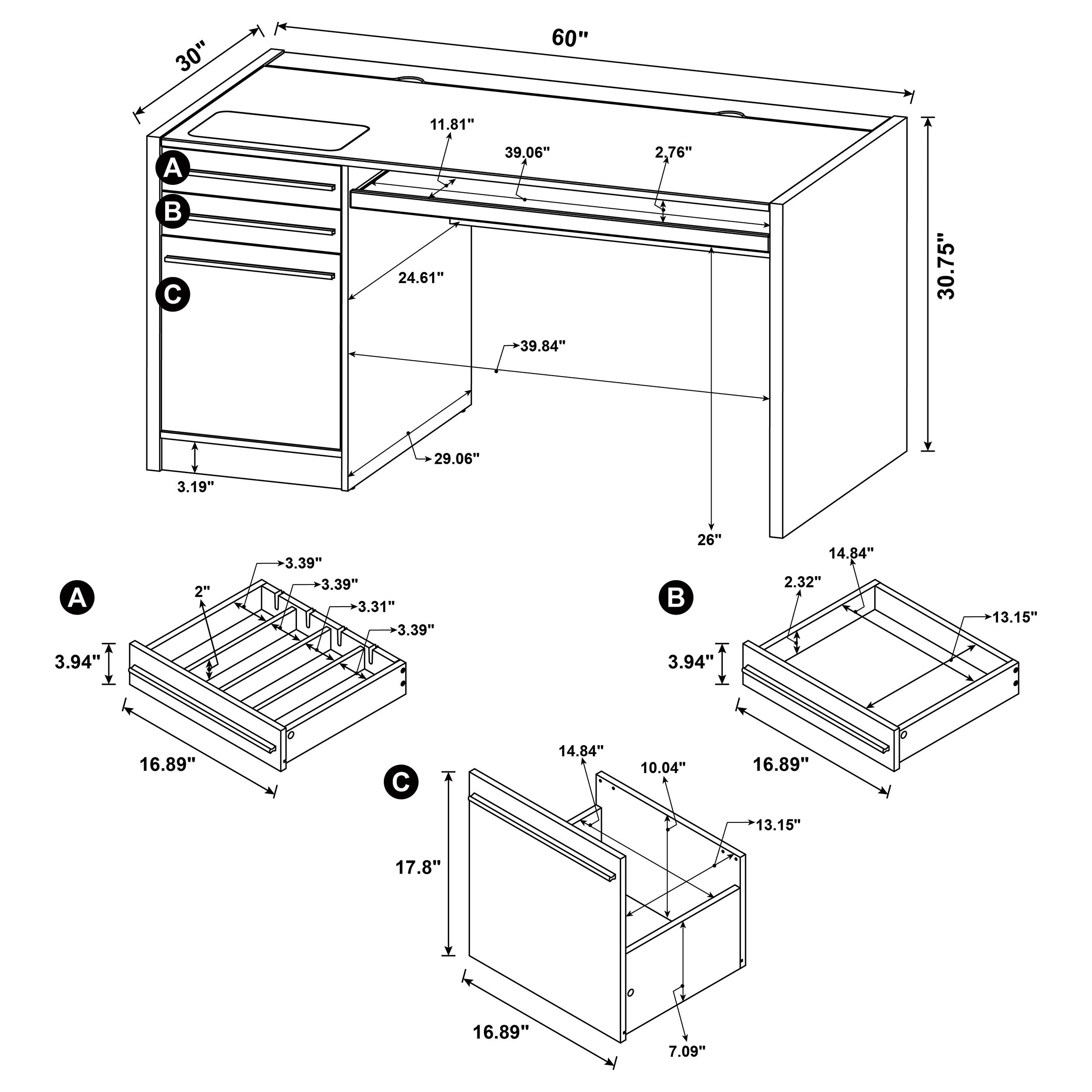 Halston 60-inch 3-drawer Office Computer Desk Cappuccino — view 11