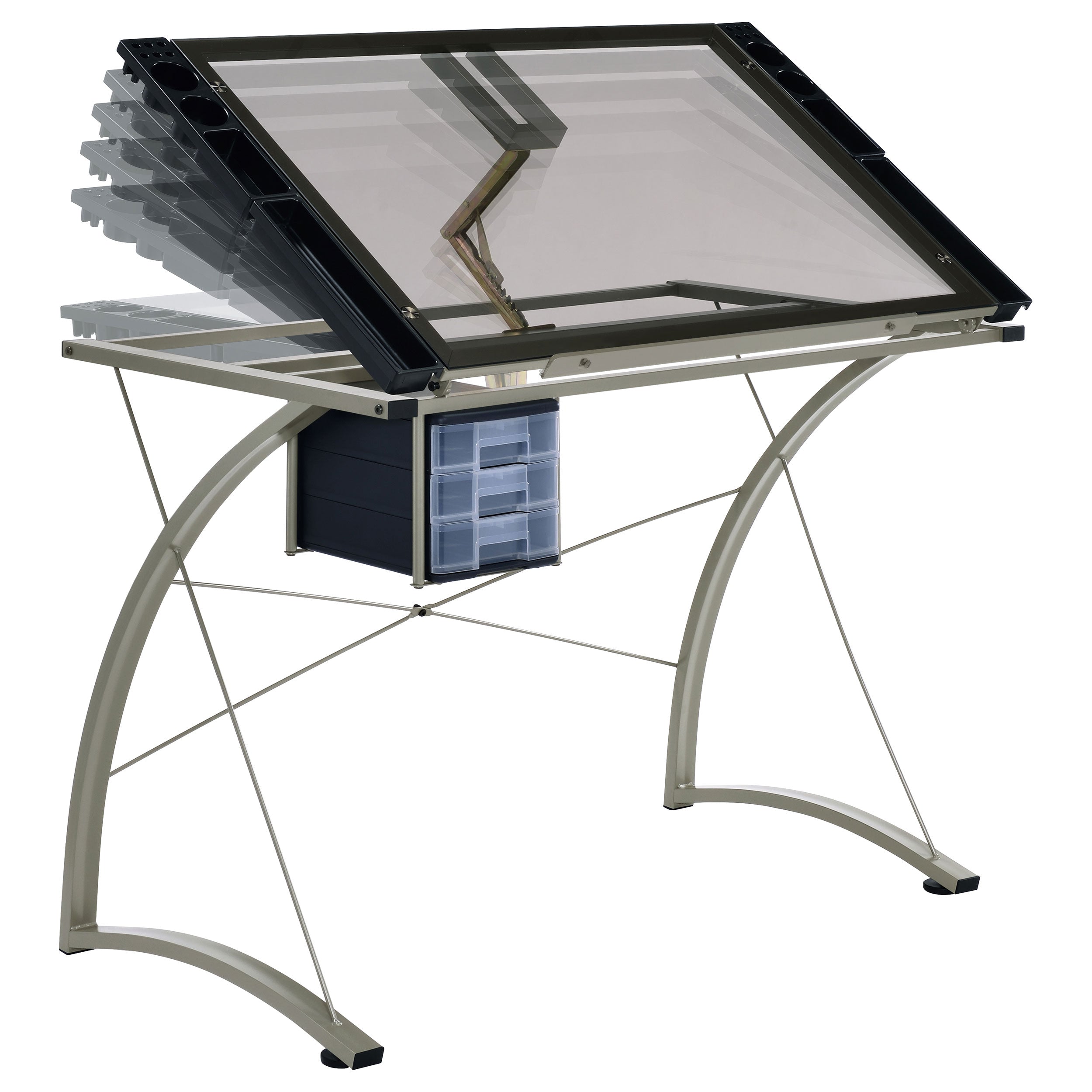Melo 41-inch Glass Top Drafting Table with Storage Silver — view 4