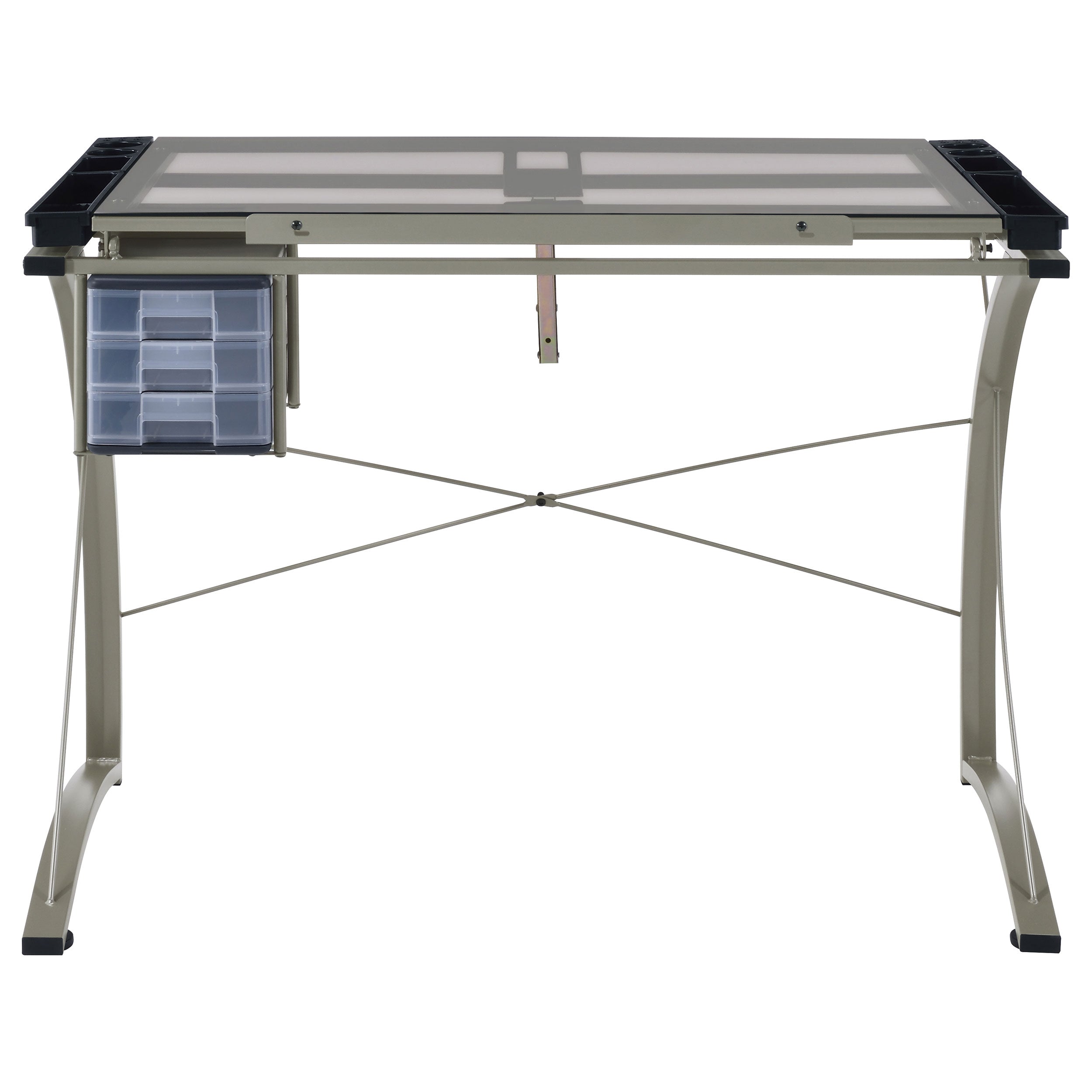 Melo 41-inch Glass Top Drafting Table with Storage Silver — view 7