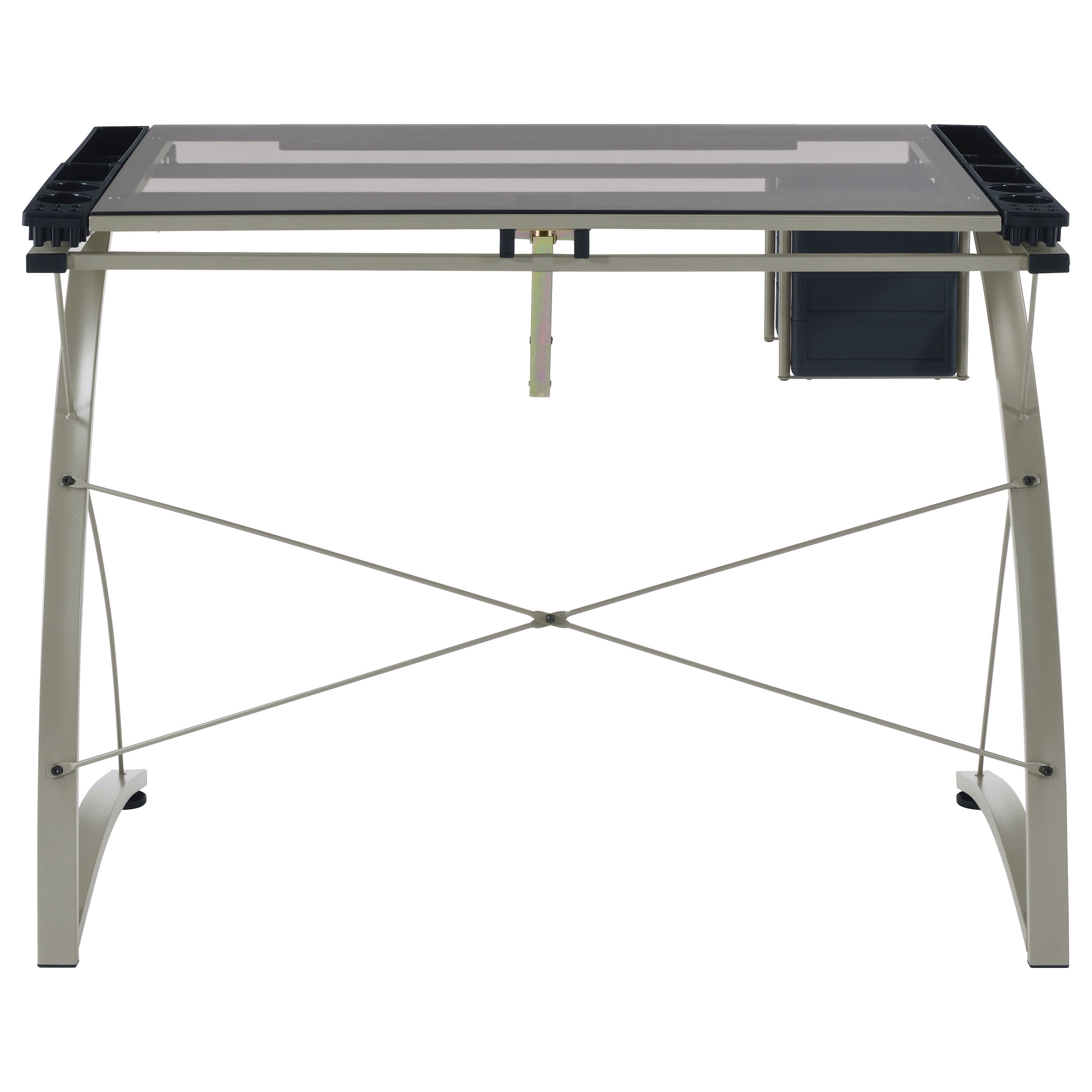 Melo 41-inch Glass Top Drafting Table with Storage Silver — view 10