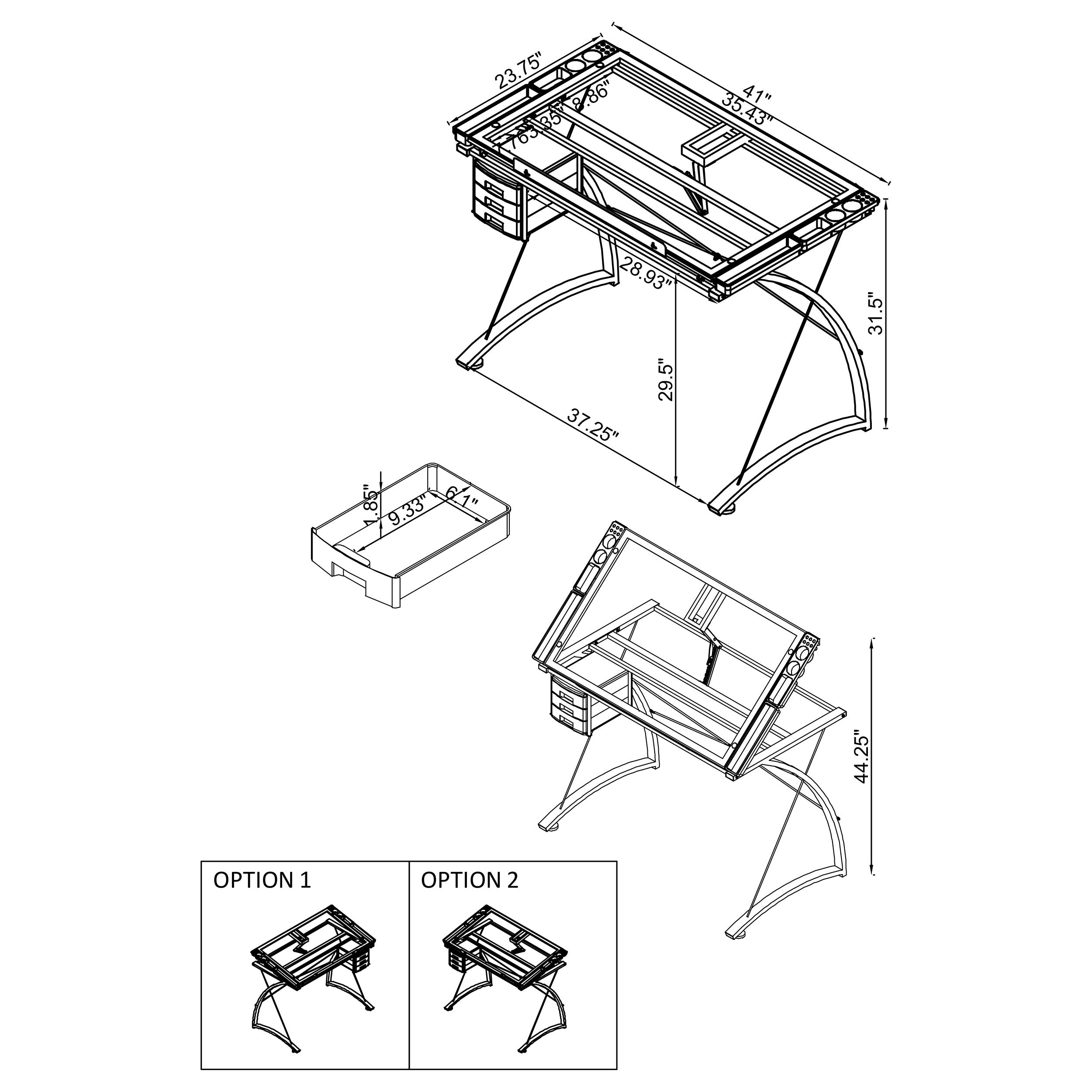 Melo 41-inch Glass Top Drafting Table with Storage Silver — view 12
