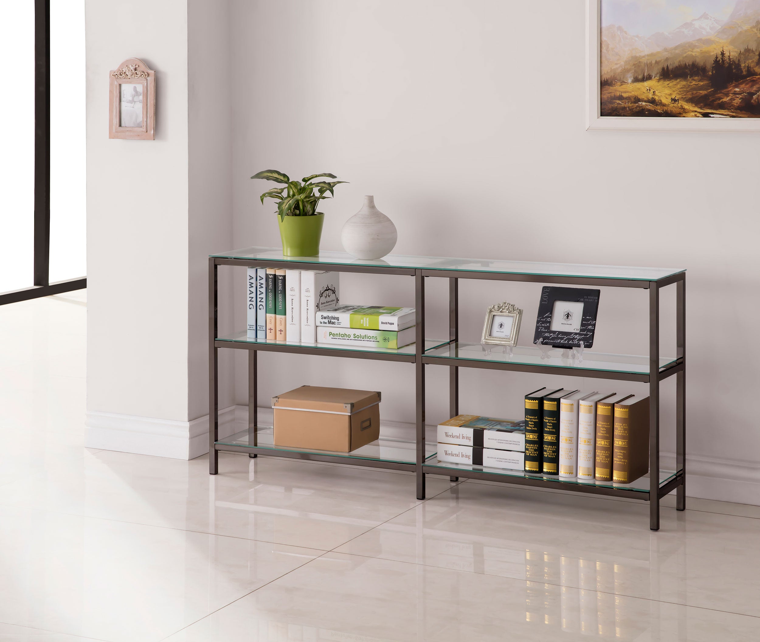 Kate 55-inch 4-shelf Console Bookcases Black Nickel — view 2