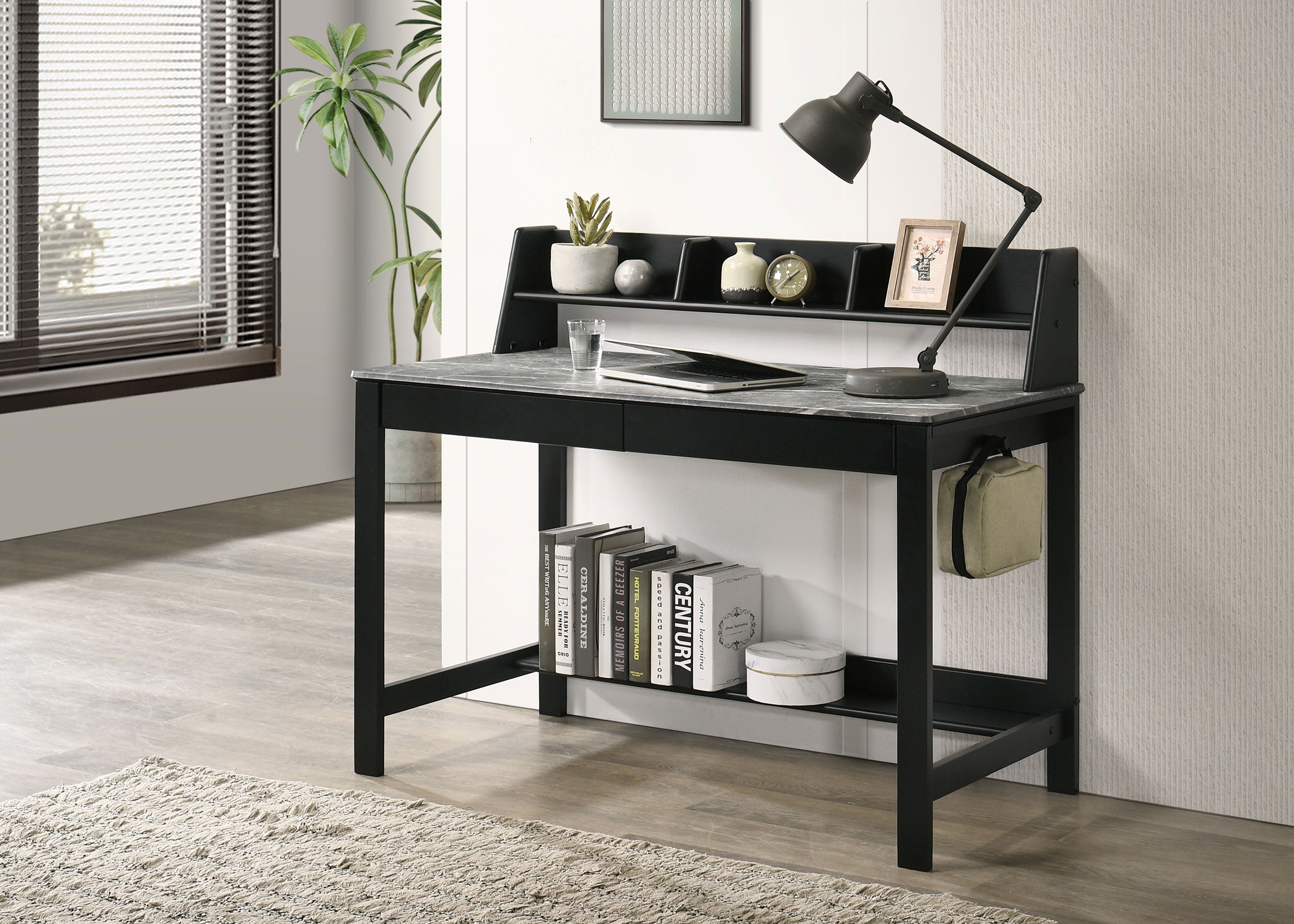 Besler 47-inch SmartTop Writing Desk with Shelf Grey Stone and Black — view 2