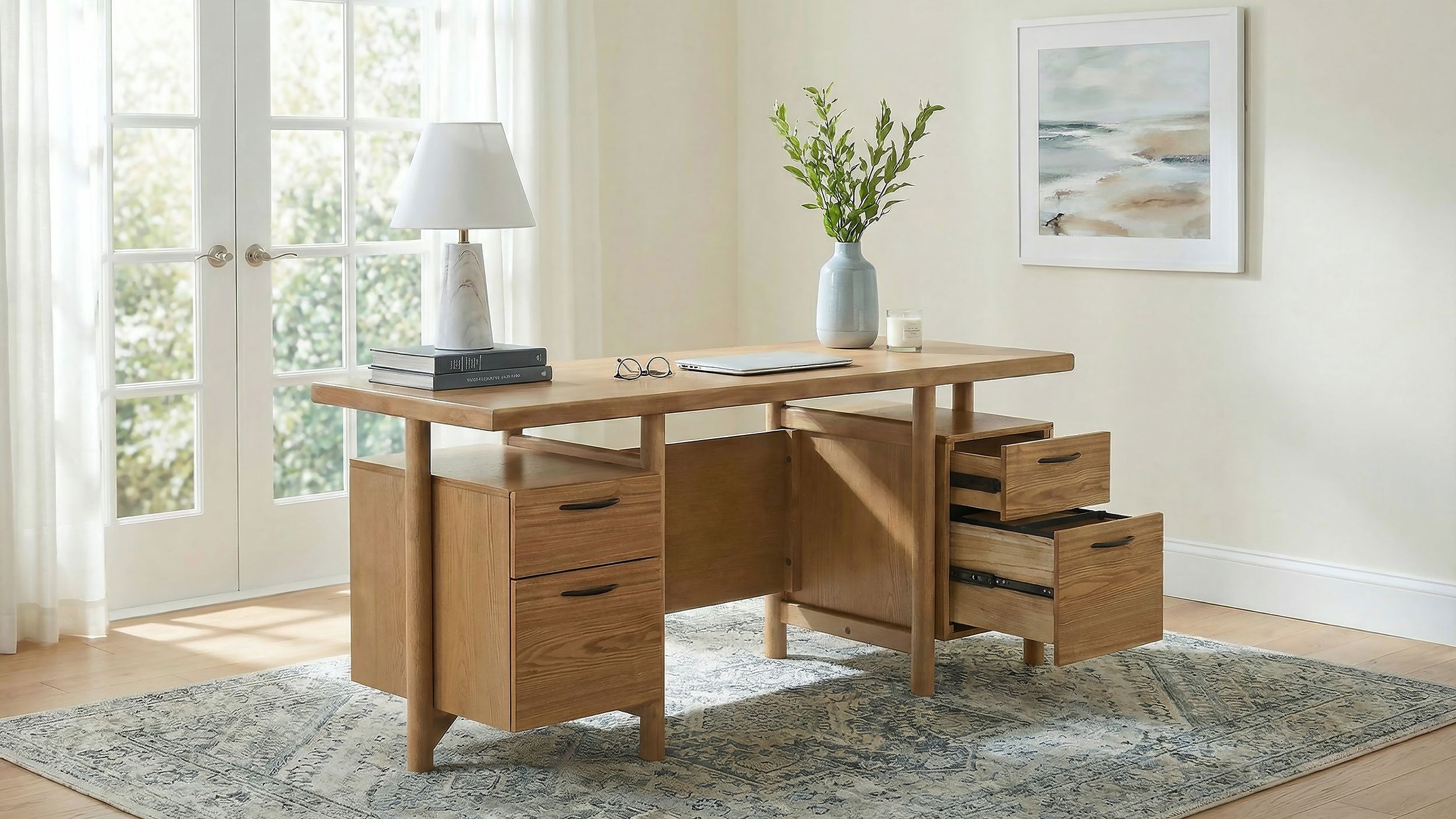 Roldan 69-inch 4-drawer Computer Desk with File Drawer Light Ash — view 3