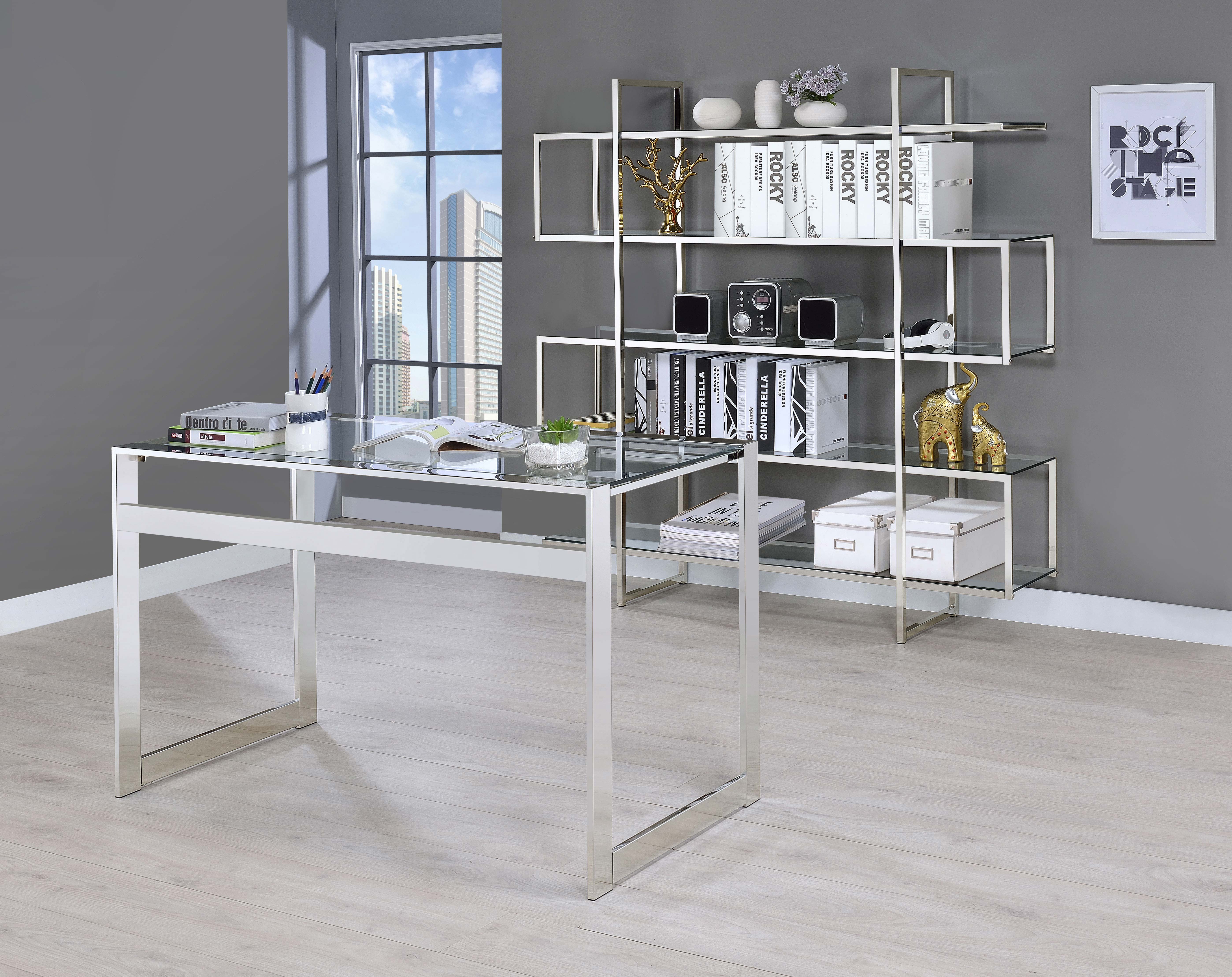 Elmer 63-inch 5-shelf Bookshelf Clear and Chrome — view 8