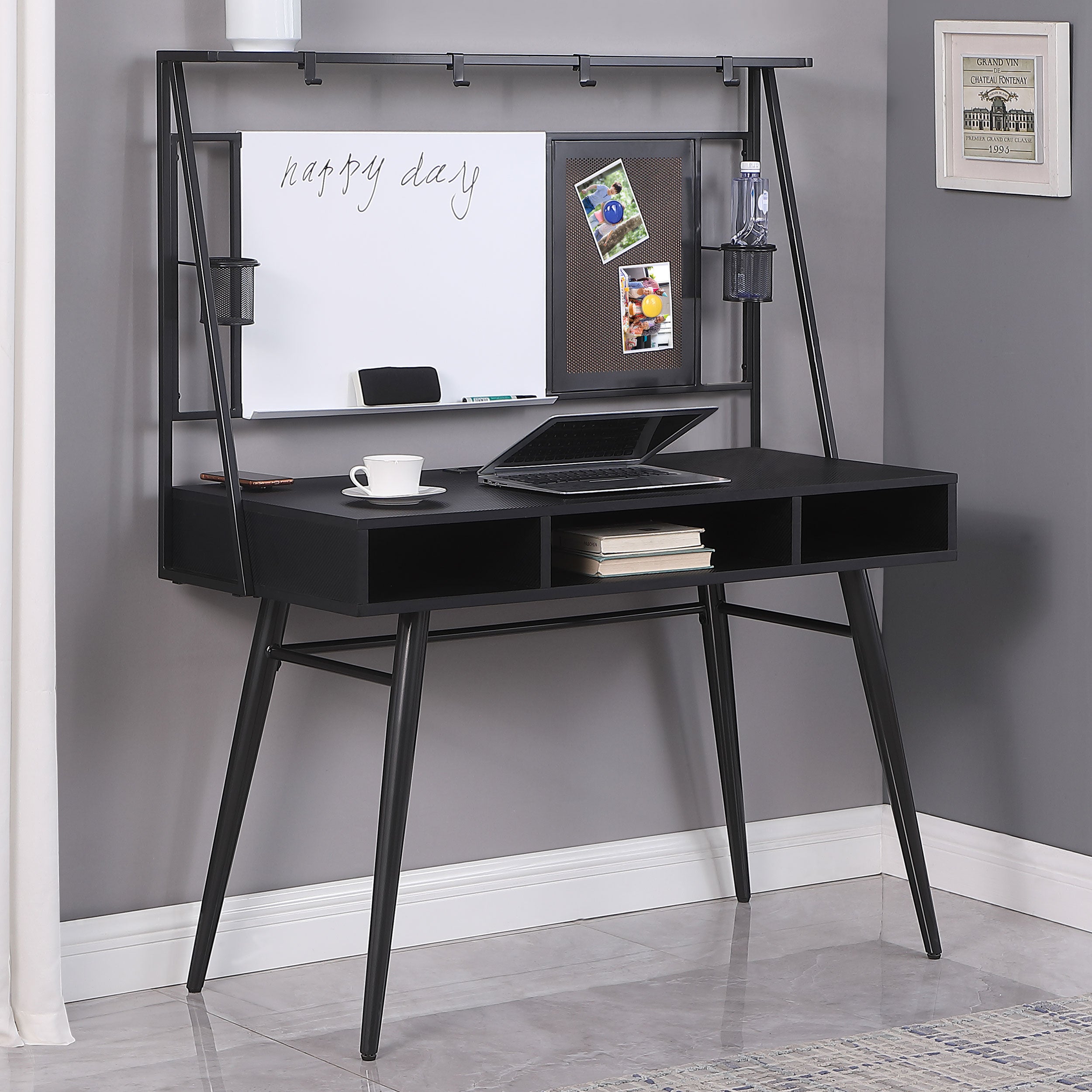 Jessie 47-inch Writing Desk with Whiteboard and USB Black — view 2