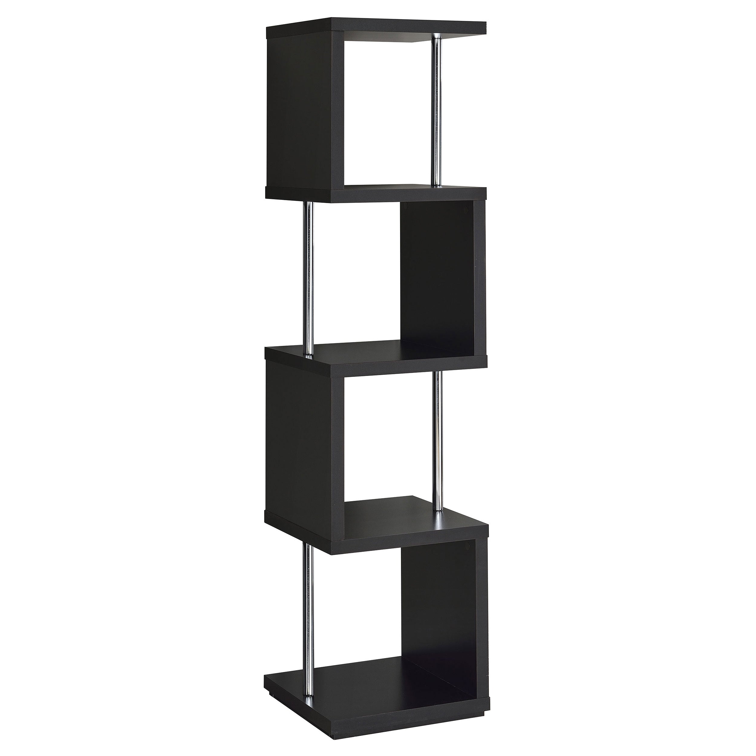 Baxter 67-inch 4-shelf Bookshelf Black and Chrome — view 8