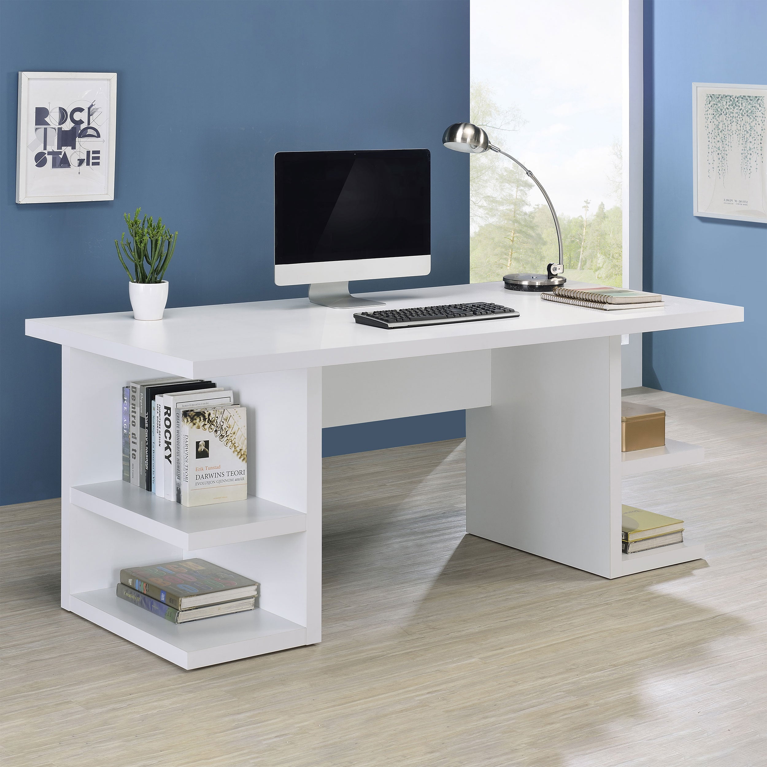 Alice 71-inch 4-shelf Engineered Wood Writing Desk White — view 2