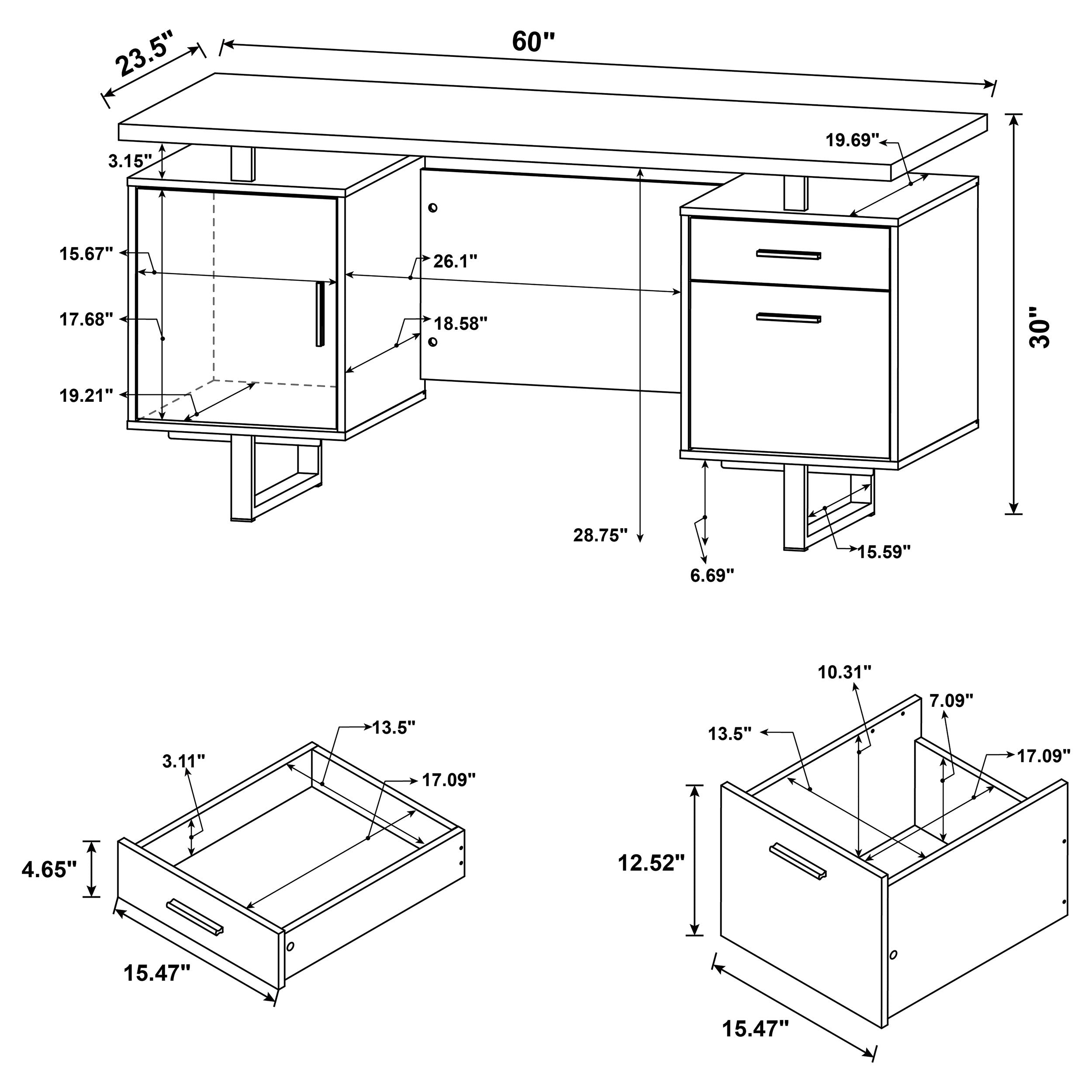 Lawtey 60-inch 2-drawer Office Computer Desk Cappuccino — view 14