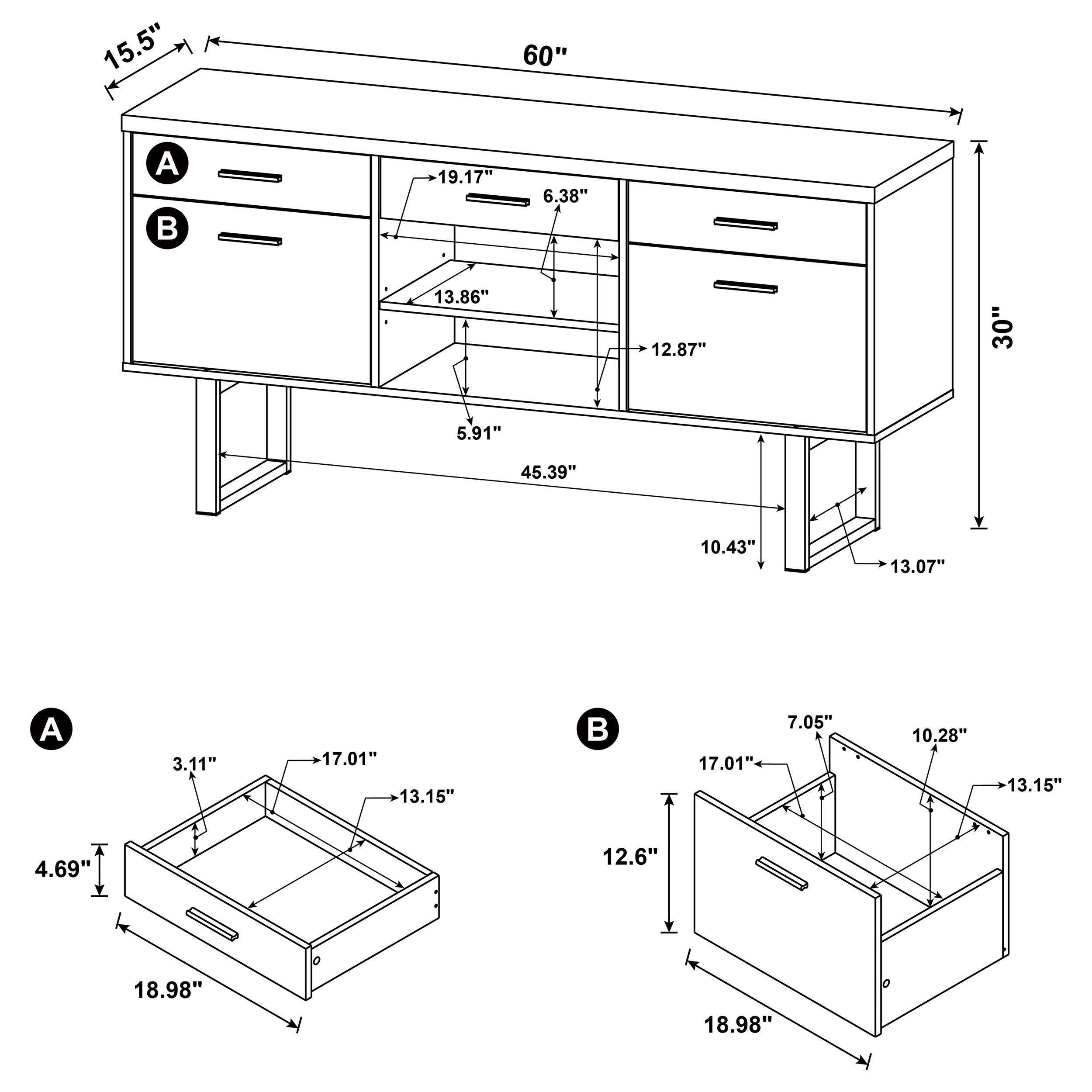 Lawtey 5-drawer Home Office Storage Credenza Cappuccino — view 12