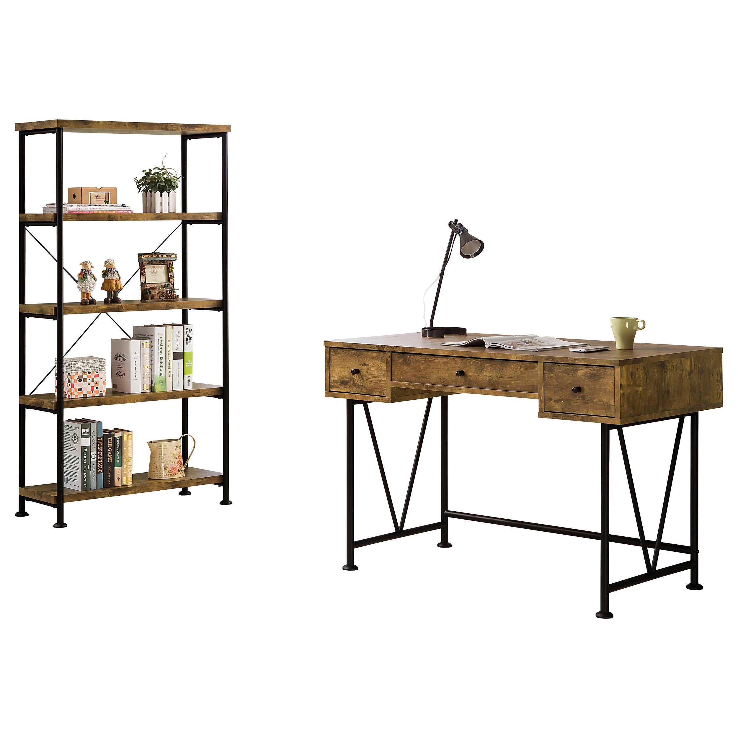 Analiese 2-piece Computer Desk Bookcase Set Rustic Nutmeg — view 2