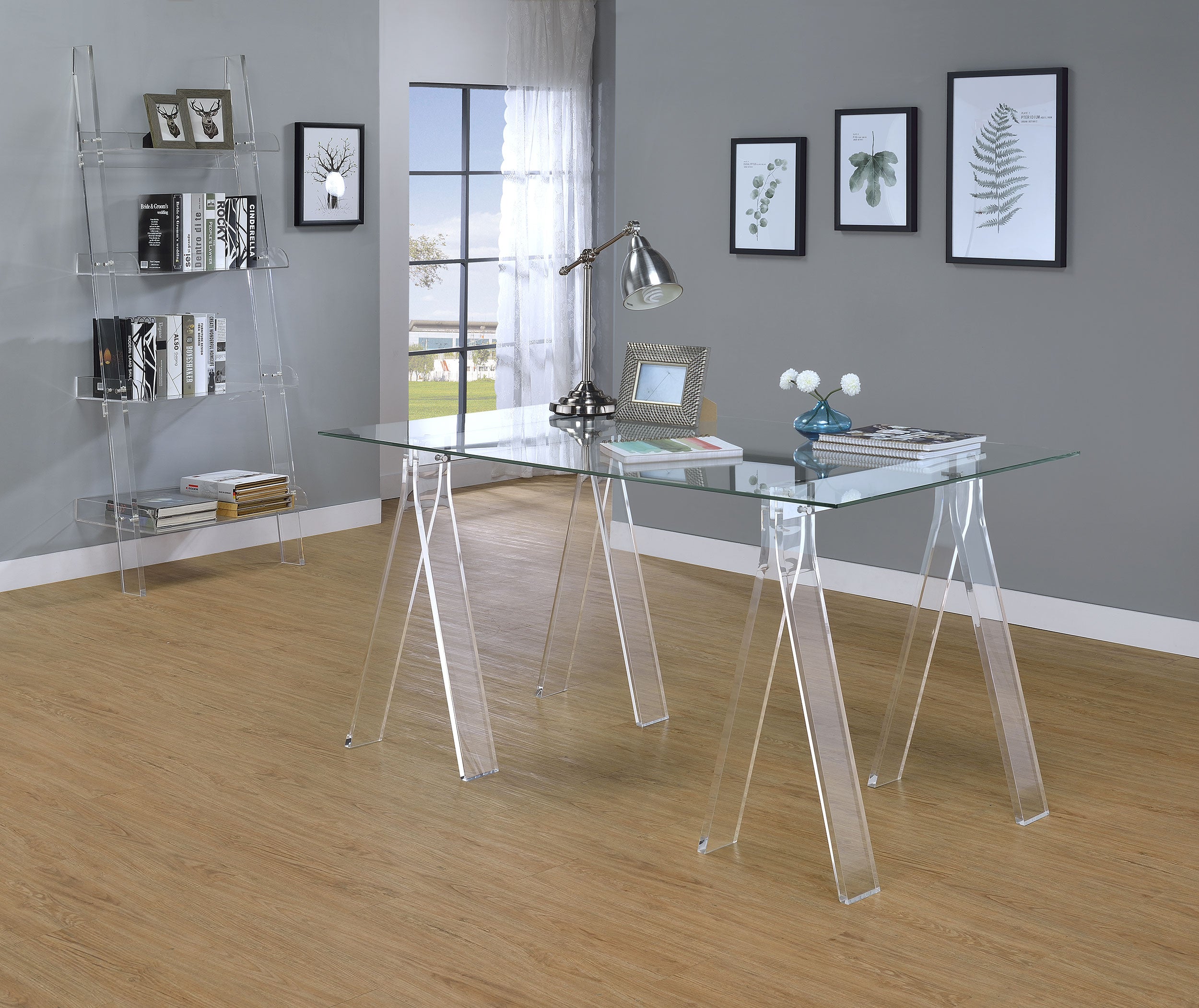 Amaturo 72-inch 4-shelf Acrylic Ladder Bookshelf Clear — view 8