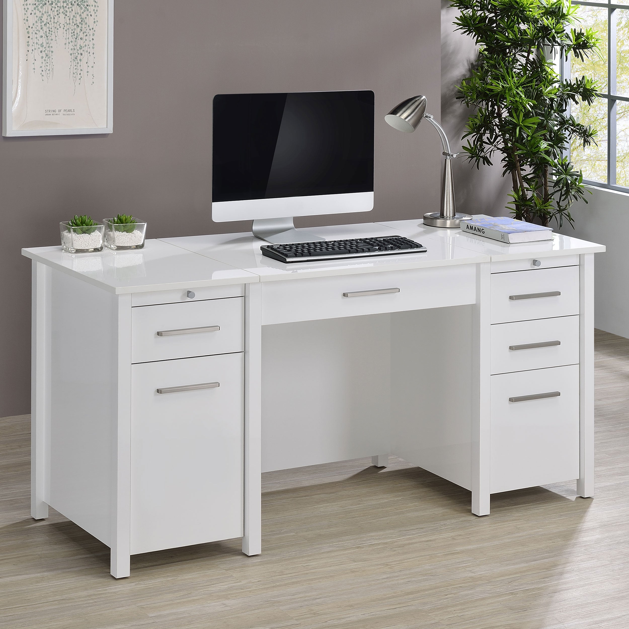 Dylan 60-inch 4-drawer Lift Top Office Desk White High Gloss — view 3